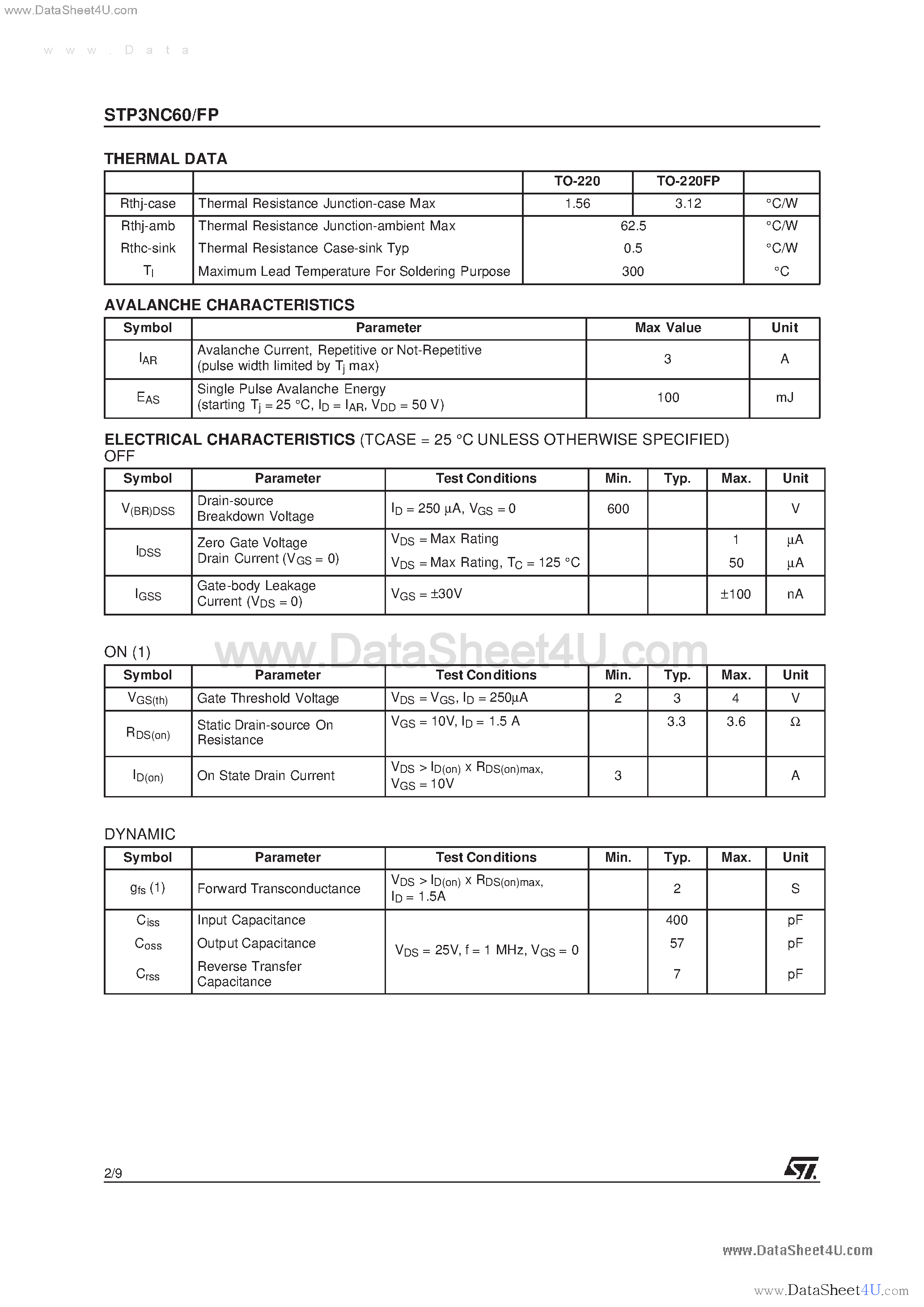 Datasheet P3NC60FP page 2 Datasheet P3NC60FP - Search -----> STP3NC60FP page 2