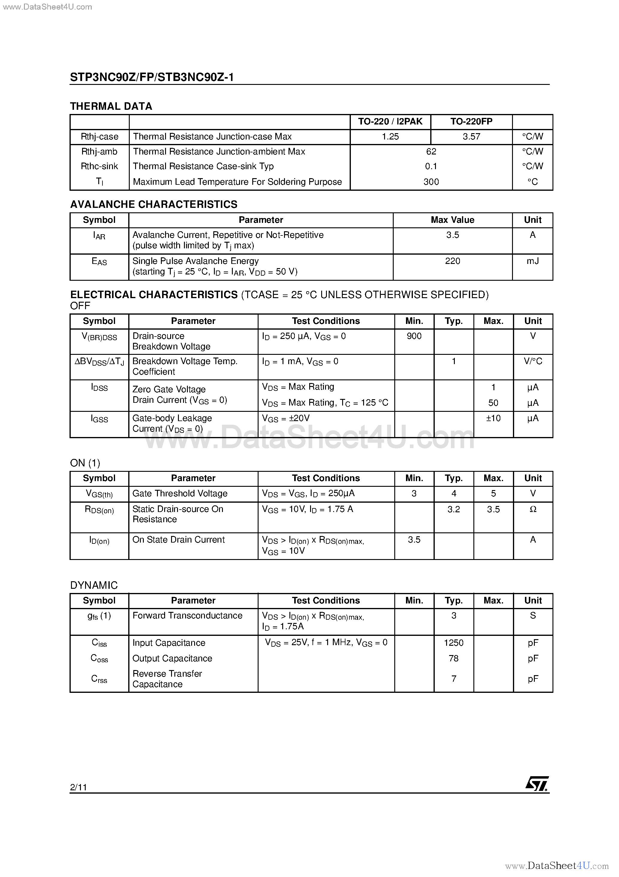 Datasheet STP3NC90Z - N-CHANNEL MOSFET page 2