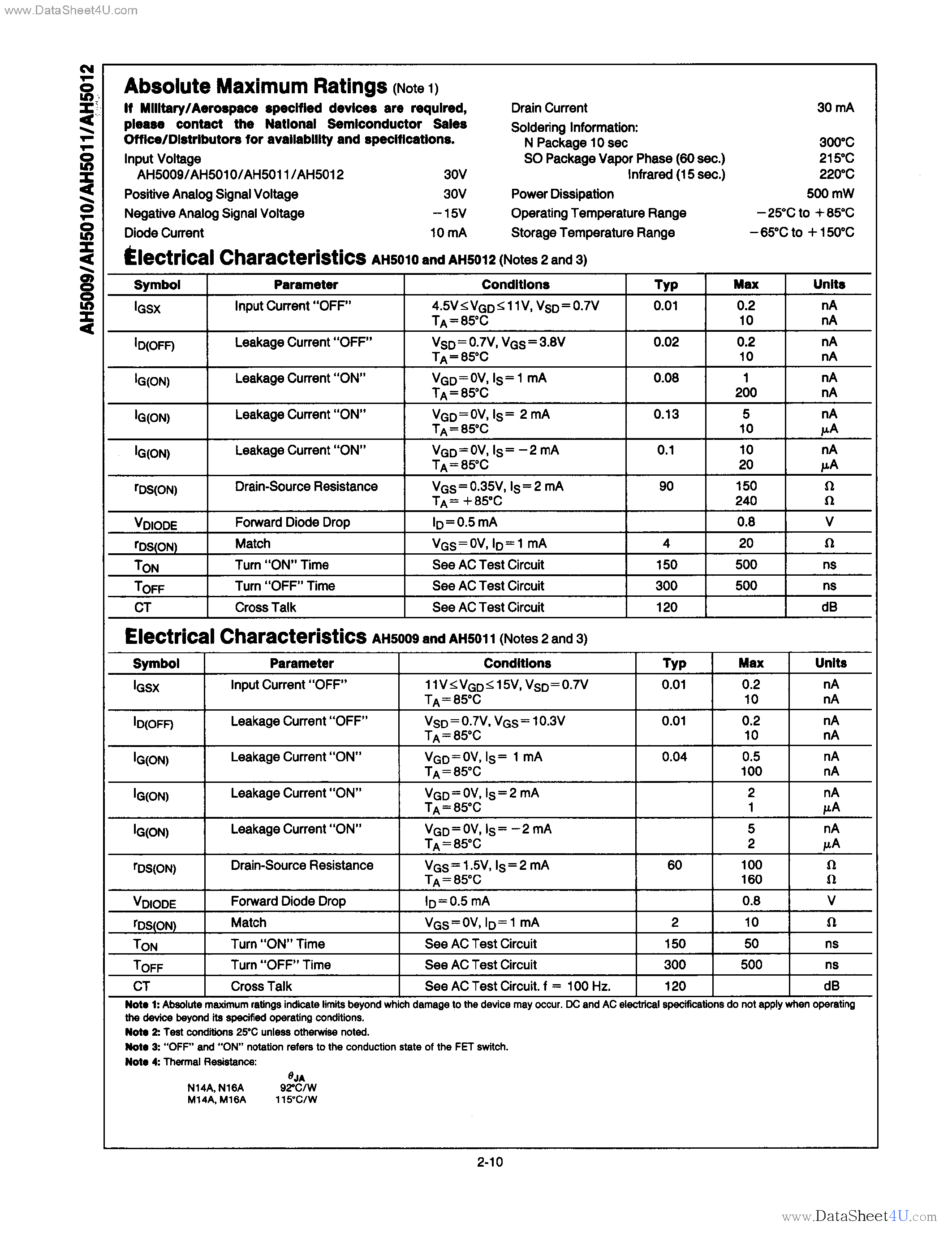 Даташит AH5009 - (AH5009 - AH5012) MONOLITHIC ANALOG CURRENT SWITCHES страница 2