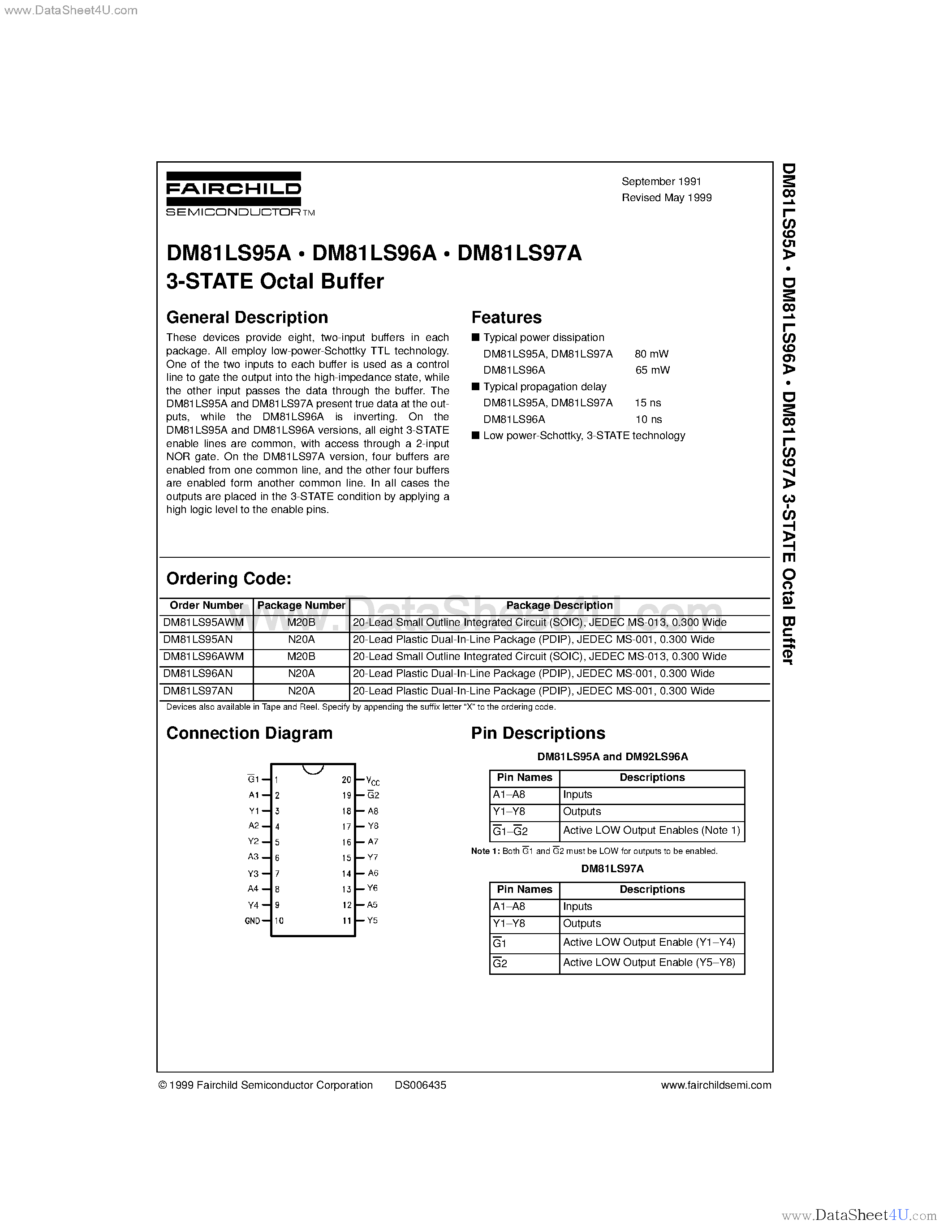 Datasheet DM81LS95A - (DM81LS95A - DM81LS97A) 3-STATE Octal Buffer page 1