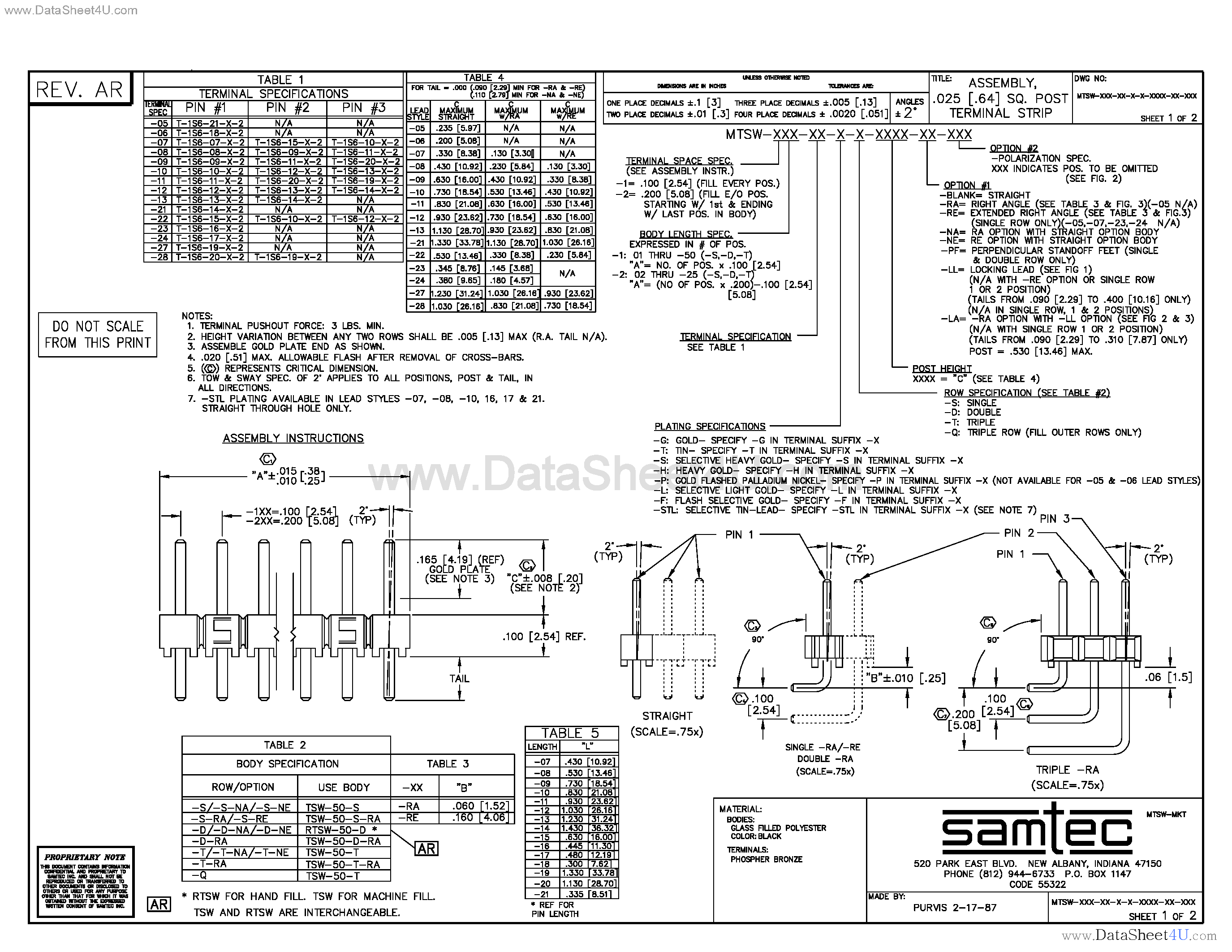 Даташит MTSW-10x-xx - HEADER CONNECTOR страница 1