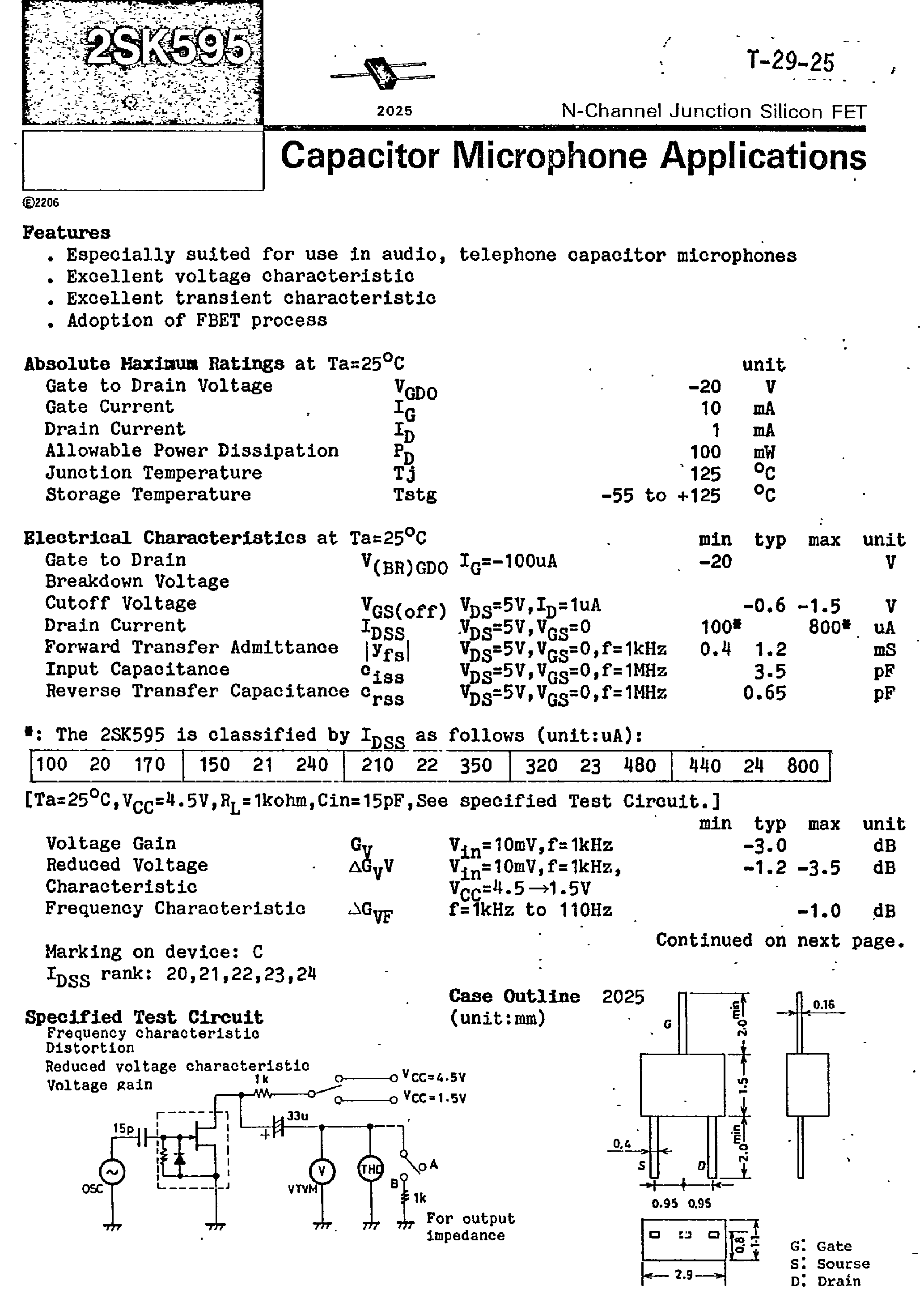 Даташит 2SK595 - 2SK595 страница 1