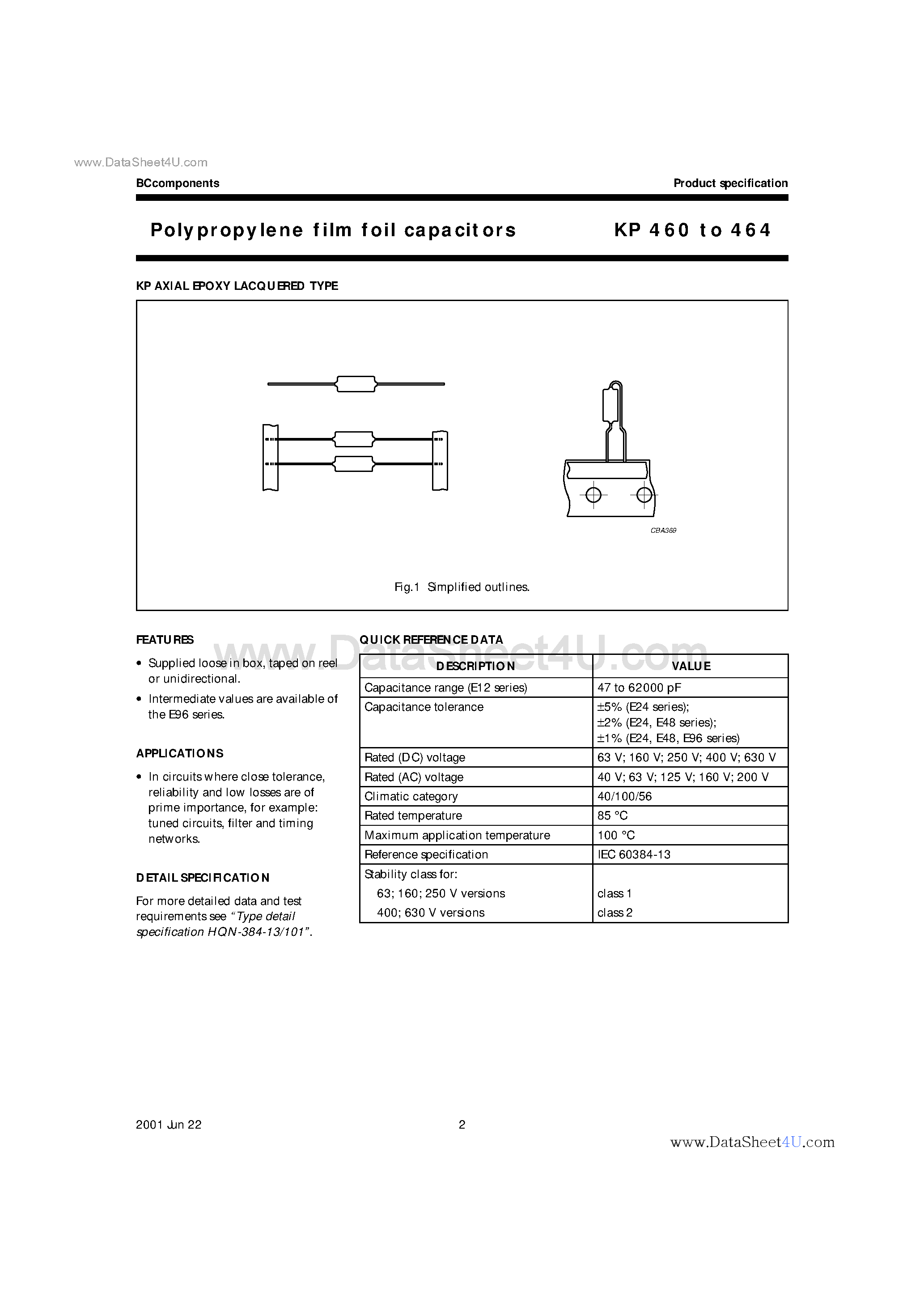 Datasheet KP460 - (KP460 - KP464) Polypropylene film foil capacitors page 2
