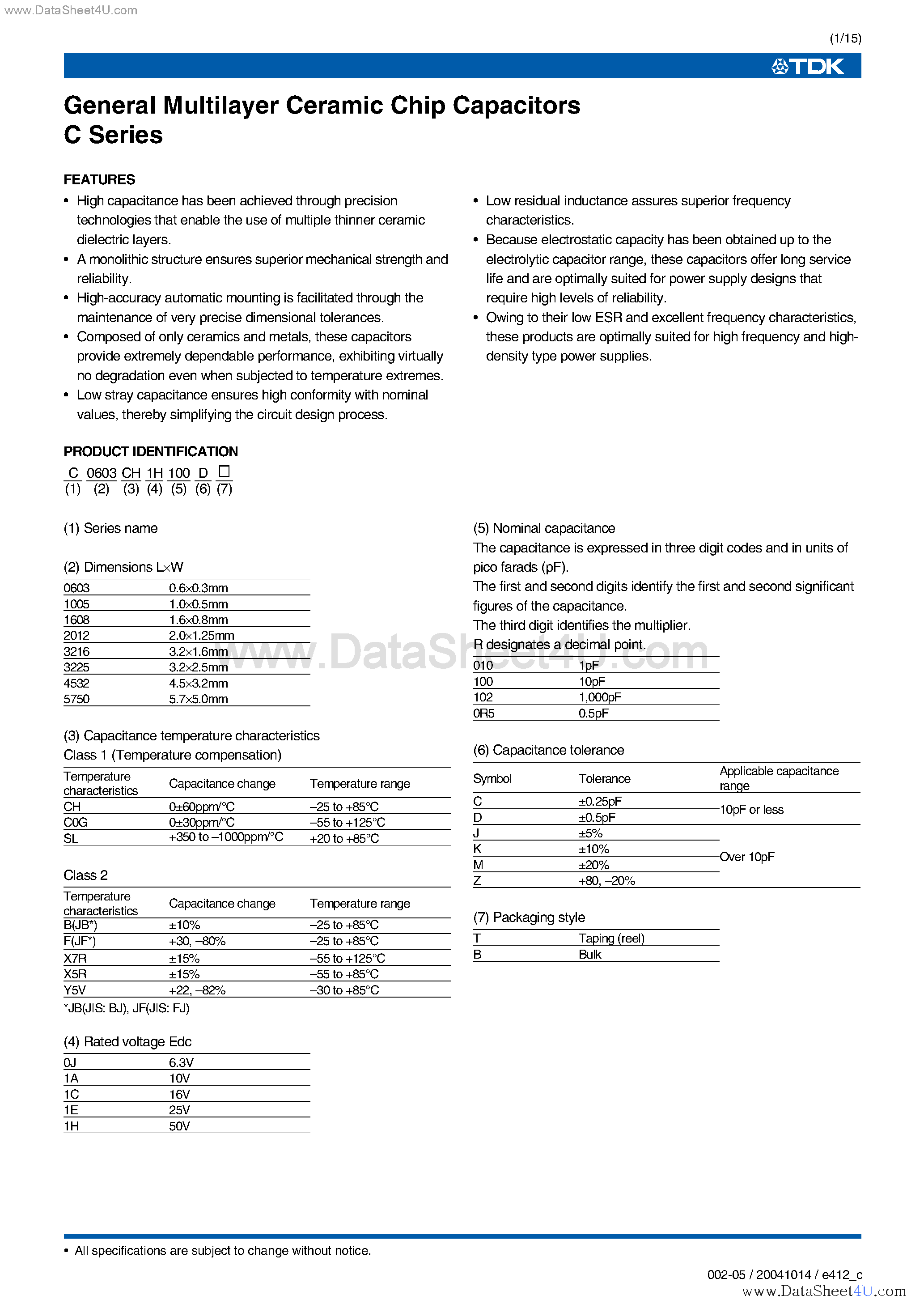 Даташит C3225CH1Hxxxx - (C Series) Ceramic Capacitors For Mid Voltage SMD страница 1