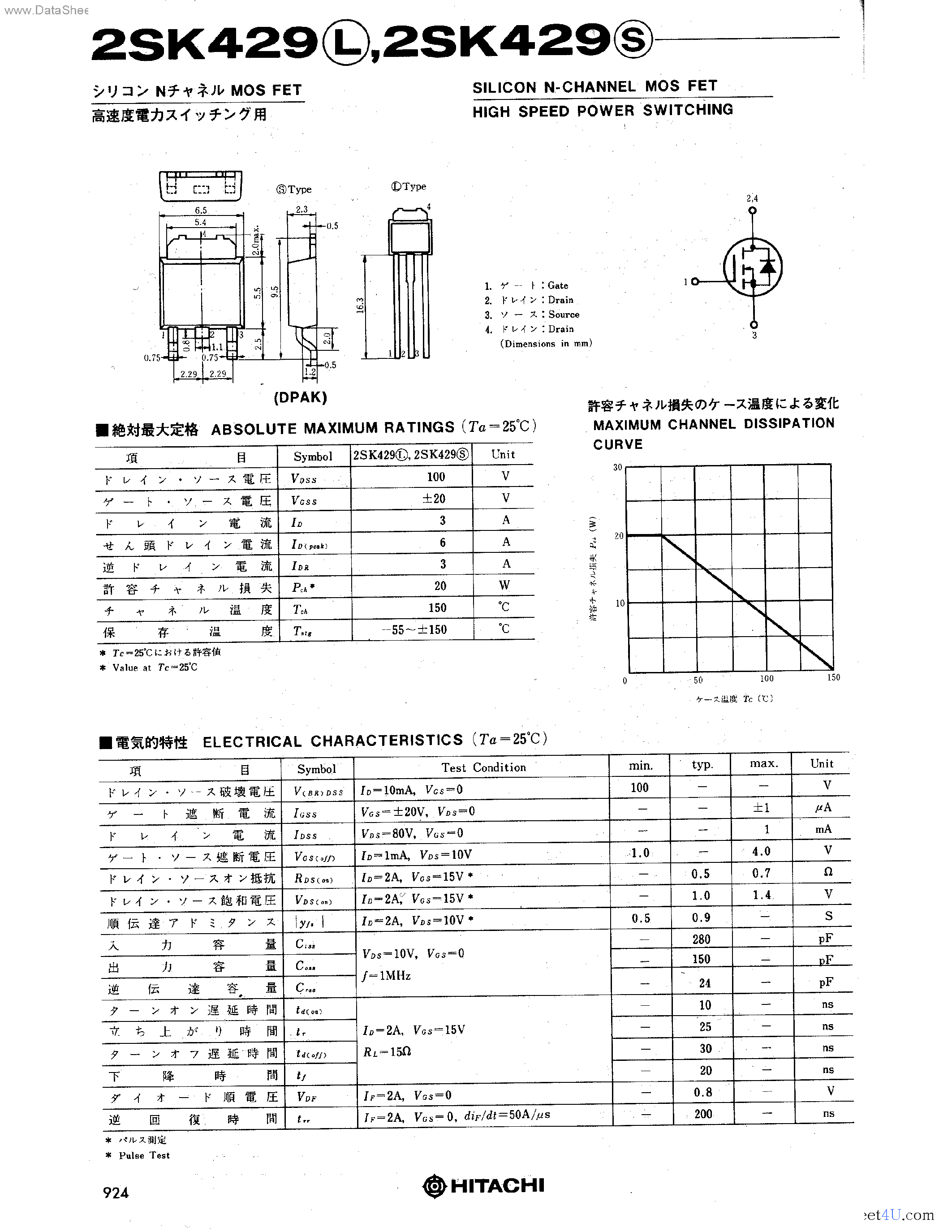 Datasheet 2SK429 - HIGH SPEED POWER SWITCHING page 1