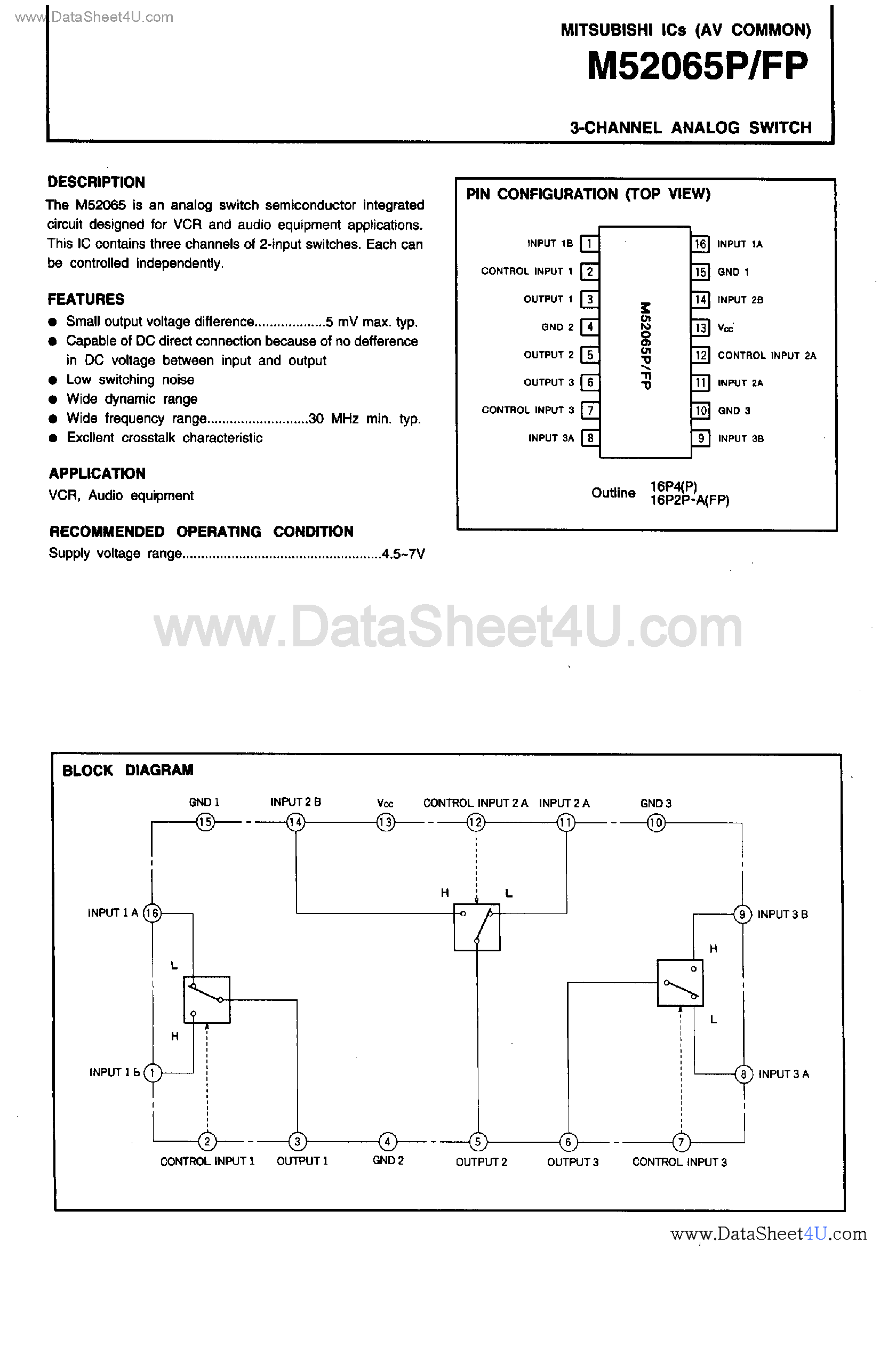 Datasheet M52065FP - 3-Channel Analog Switch page 1