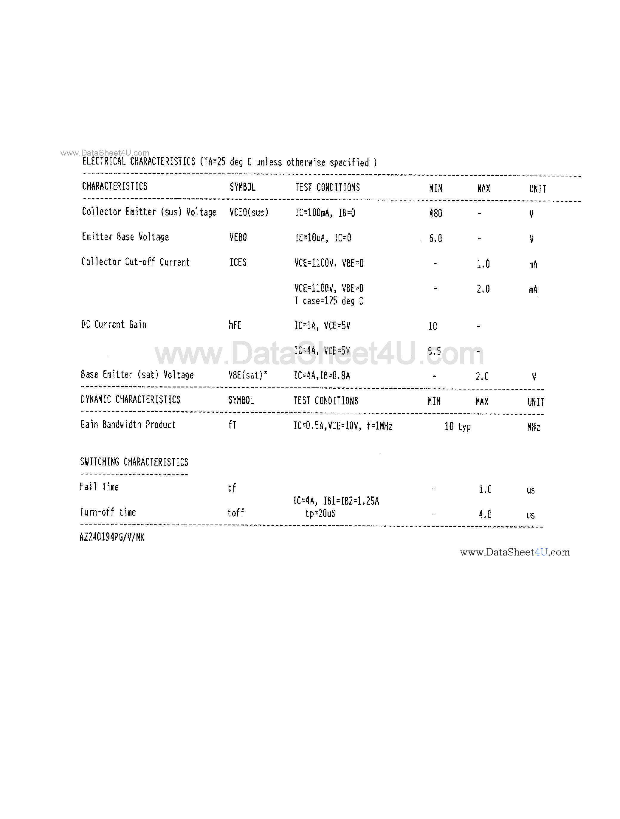 Даташит на микросхему BU536 страница 2 Даташит BU536 - Switch Mode CTV Power Supply Application страница 2