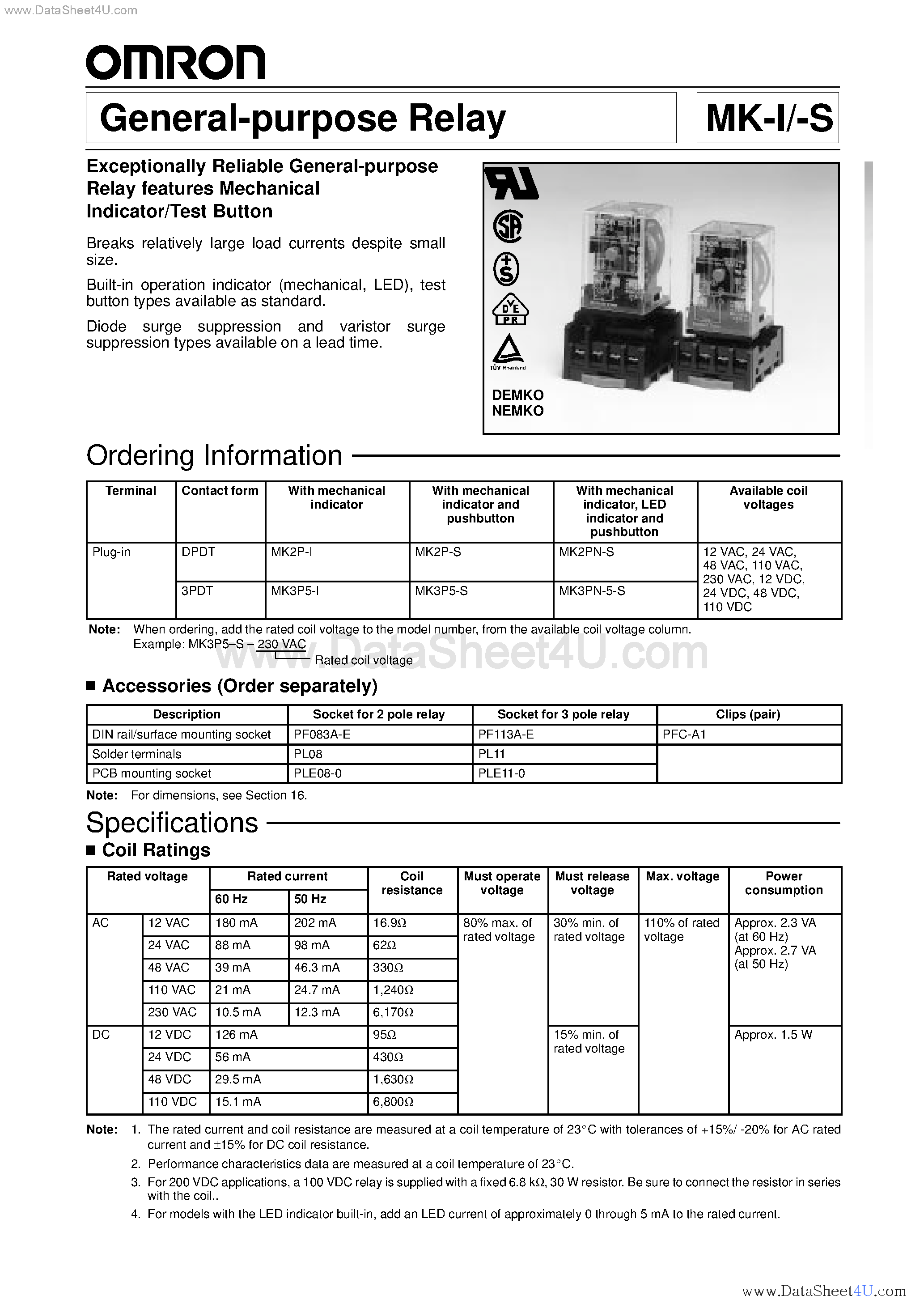 Даташит MK3P5 - General - Purpose Relay страница 1