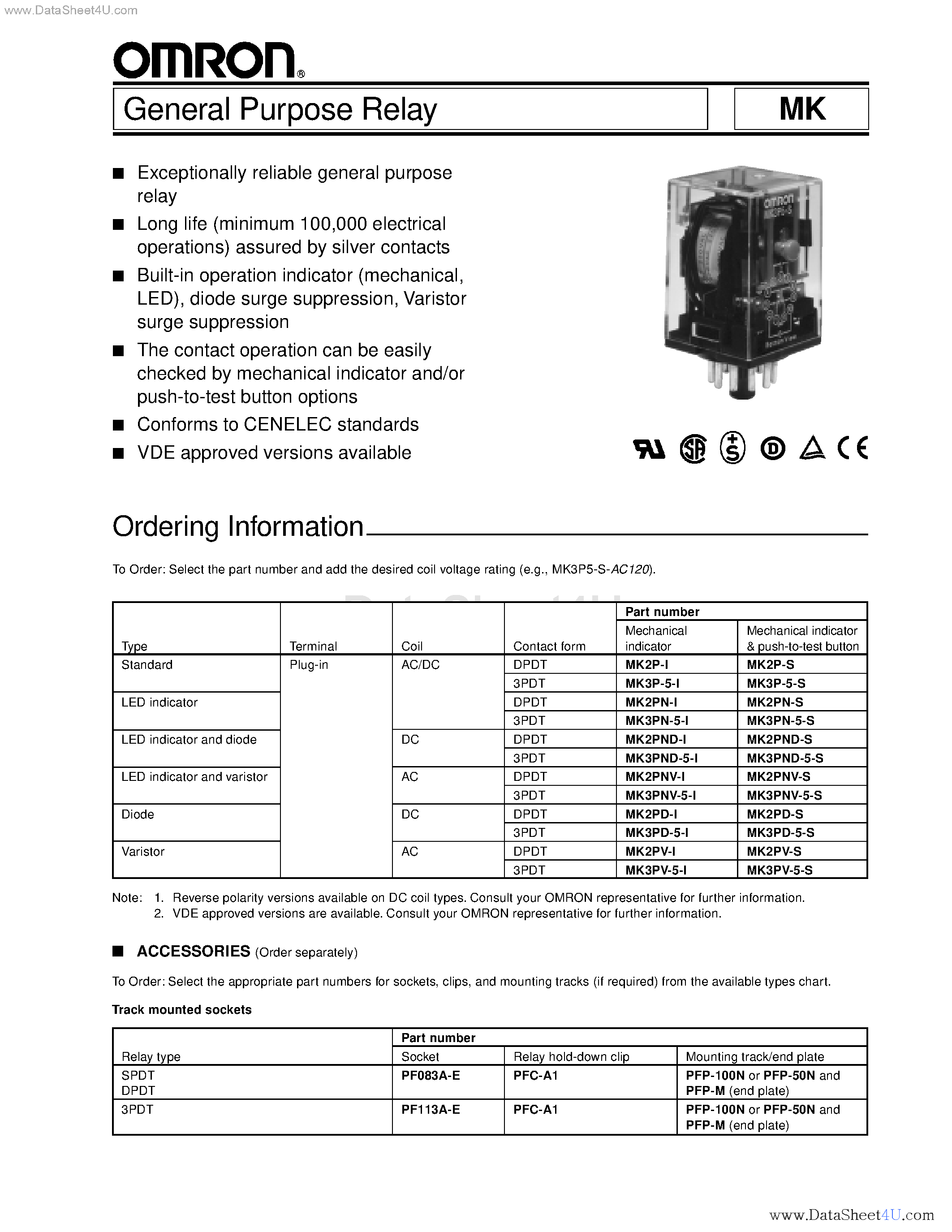Даташит MK3P - (MK Series) General Purpose Relay страница 1