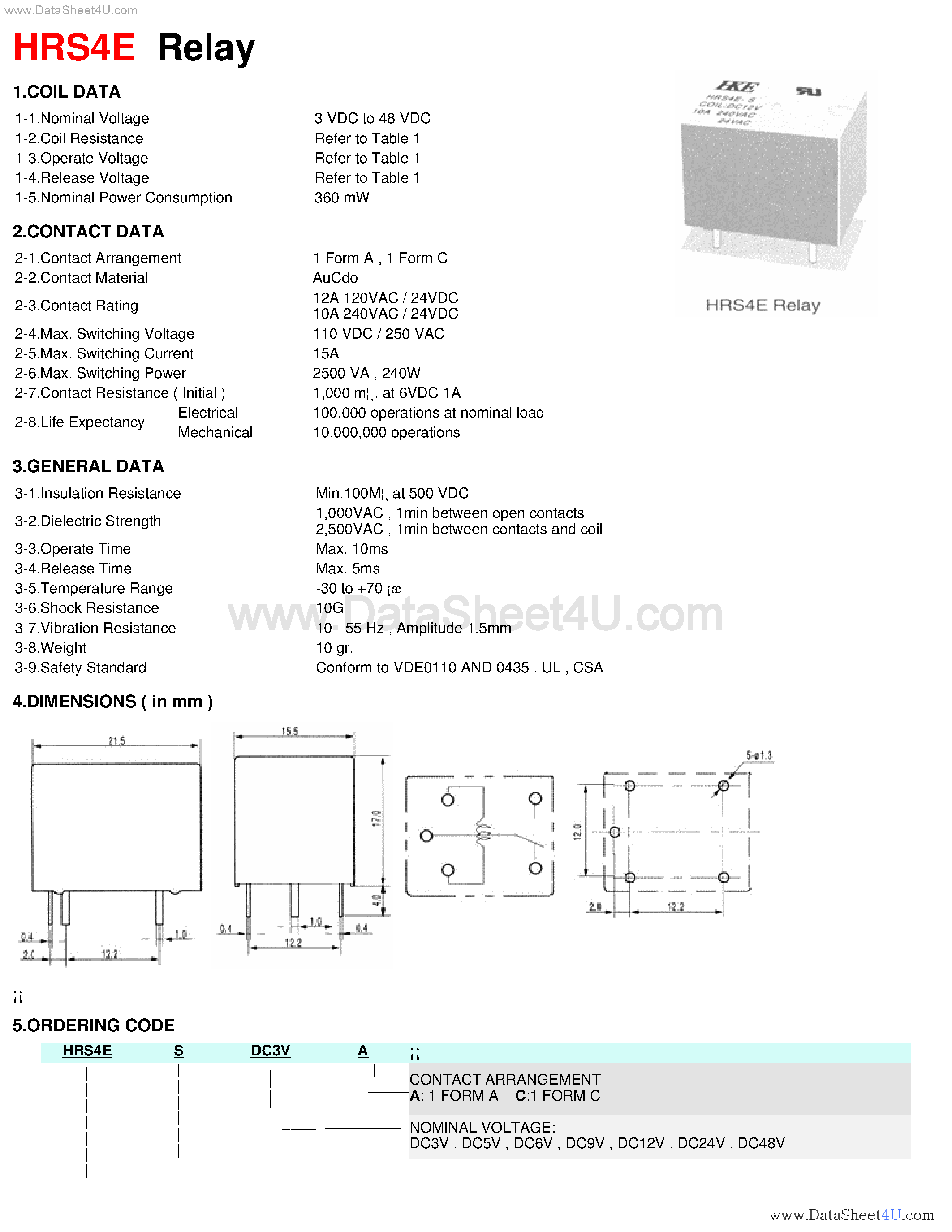 Даташит HRS4E - Relay страница 1