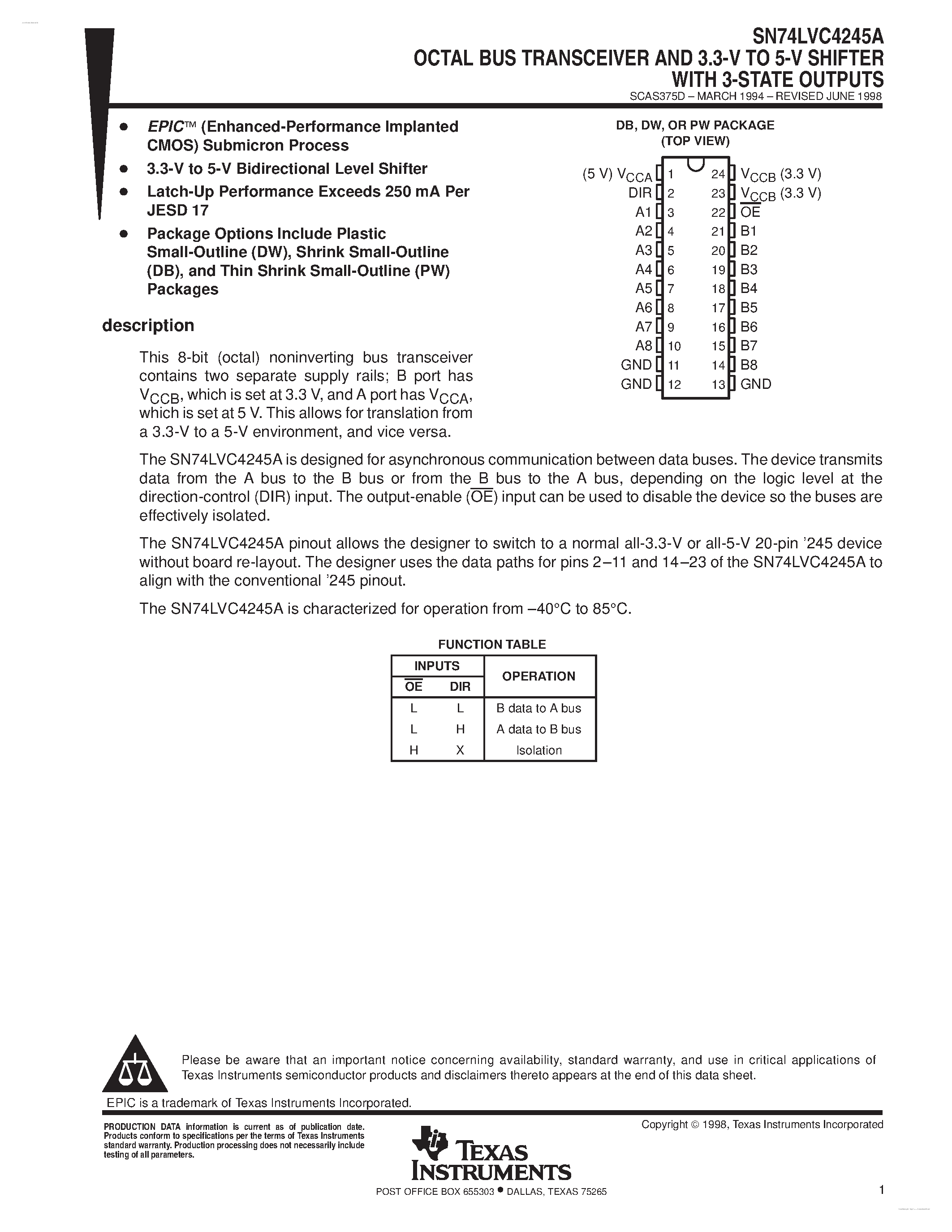 Datasheet LVC4245A - Search -----> 74LVC4245A / SN74LVC4245A page 1