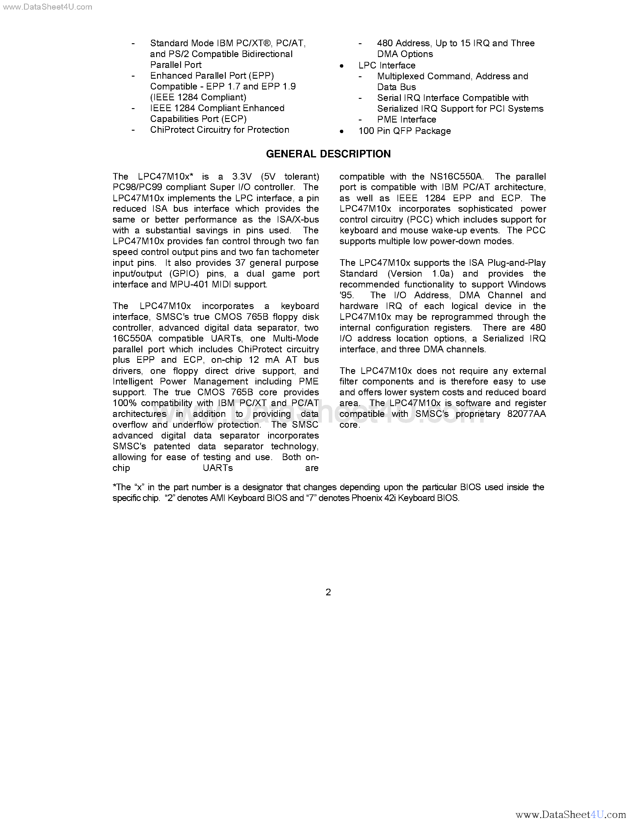 Datasheet LPC47M10x - 100 Pin Enhanced Super I/O Controller page 2