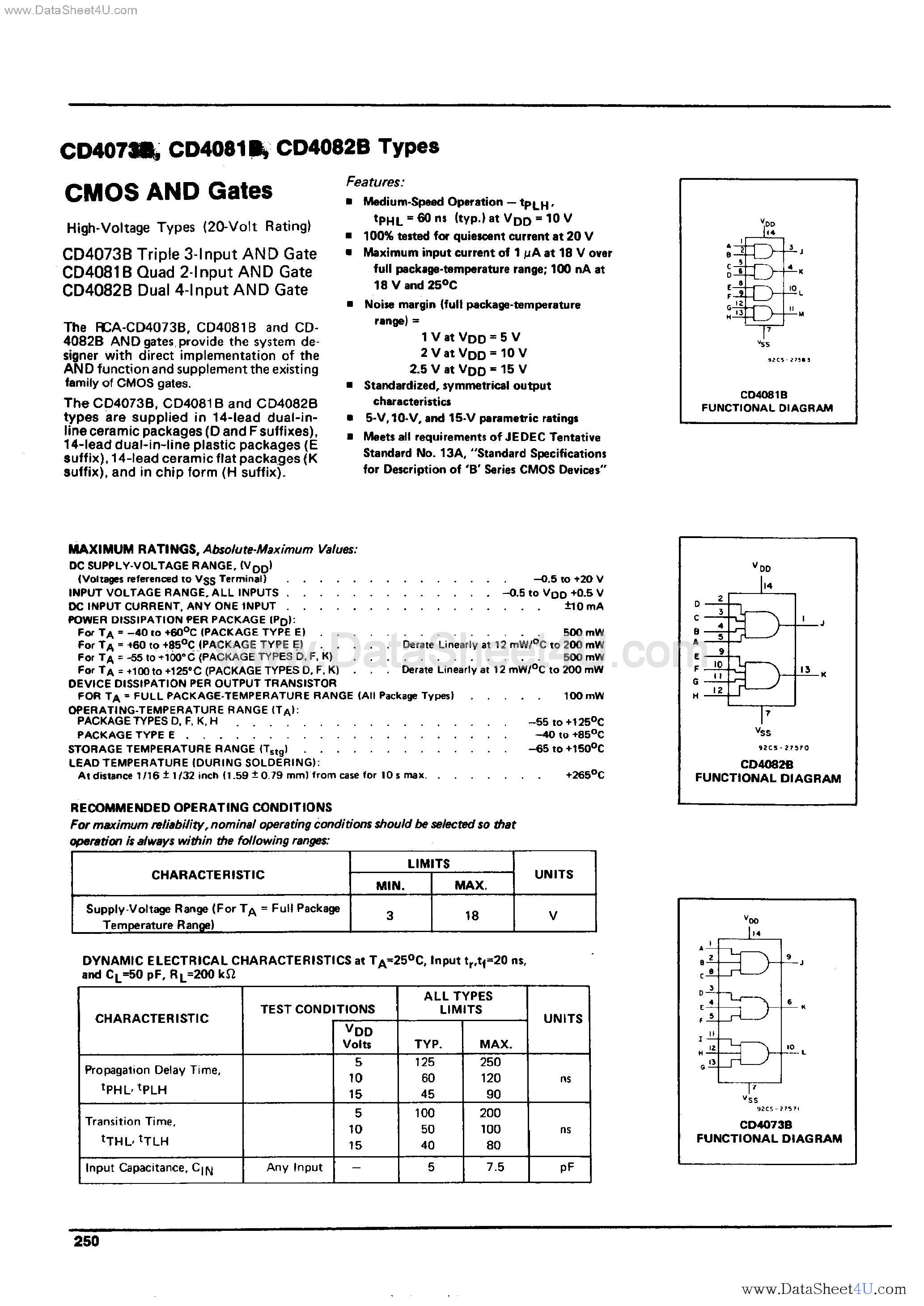 Даташит CD4073B - (CD4073B - CD4082B) CMOS AND Gate страница 1