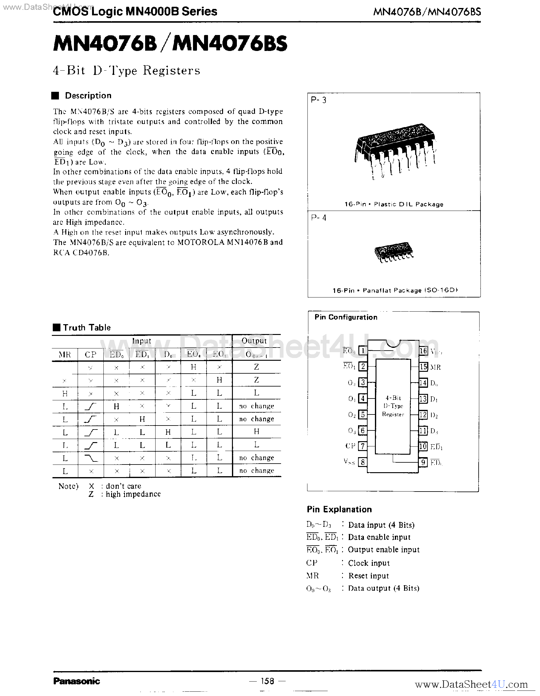 Даташит MN4076BS - 4-Bit D-Type Registers страница 1