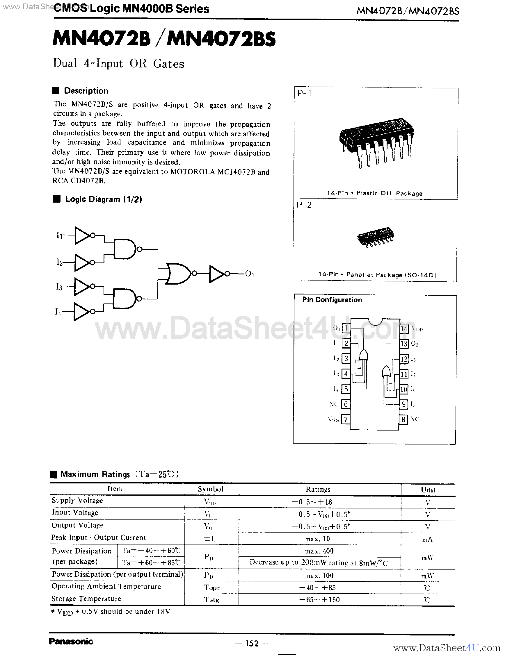 Datasheet MN4072B - Dual 4-Input OR Gates page 1