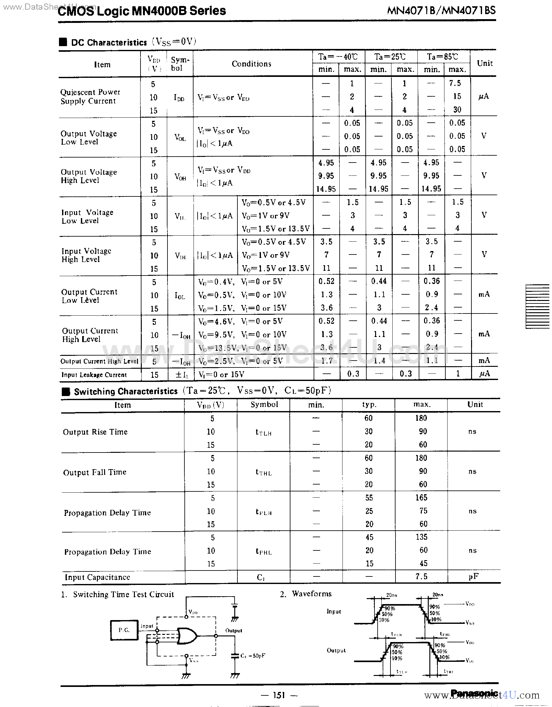 Datasheet MN4071B - Quad 2-Input OR Gates page 2