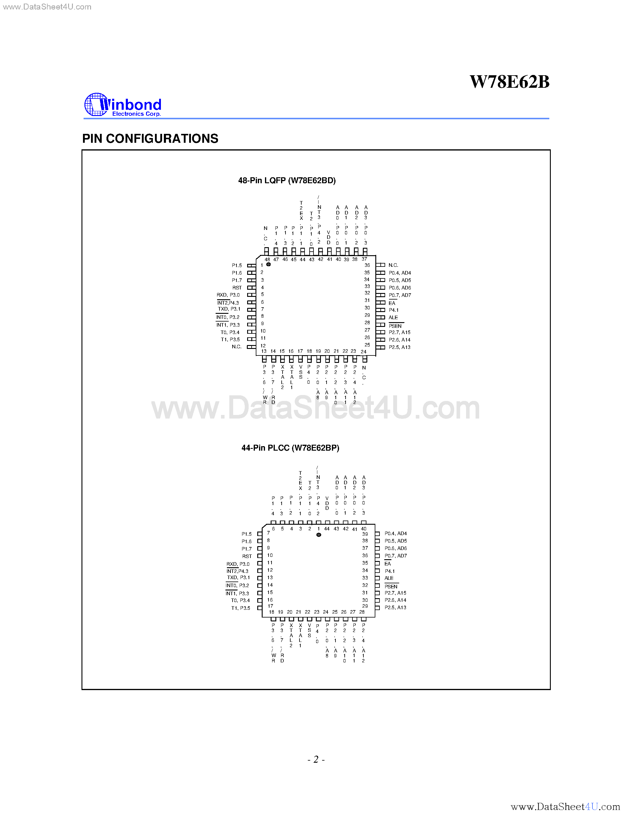 Datasheet W78E62B page 2 Datasheet W78E62B - 8-Bit Microcontroller page 2