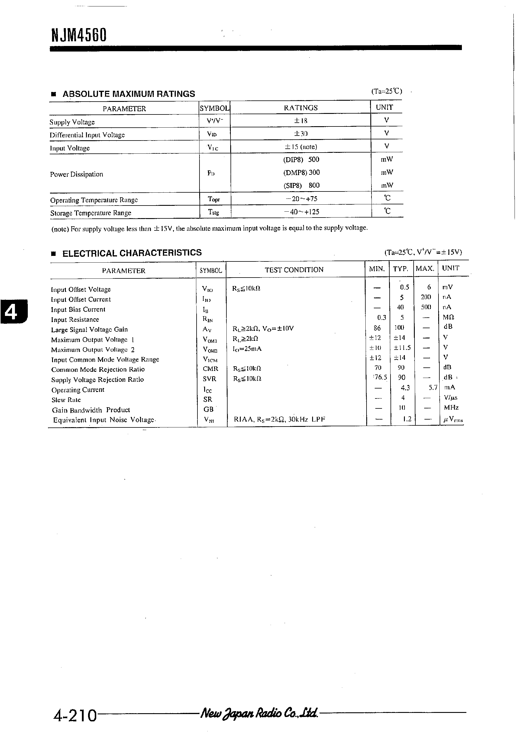 Даташит 4560D - Search -----> NJM4560 страница 2