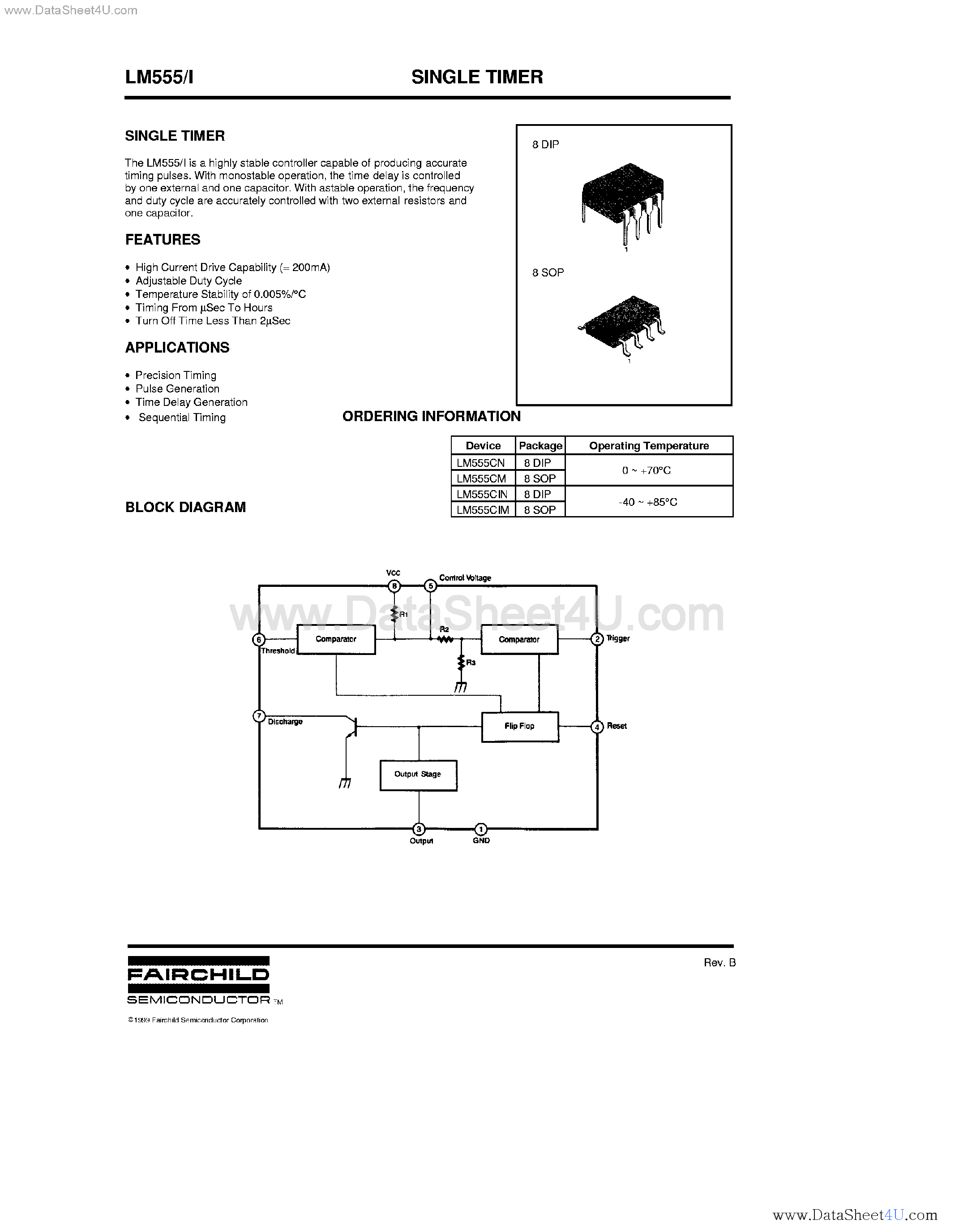 Даташит UA555 - Single Timer страница 1