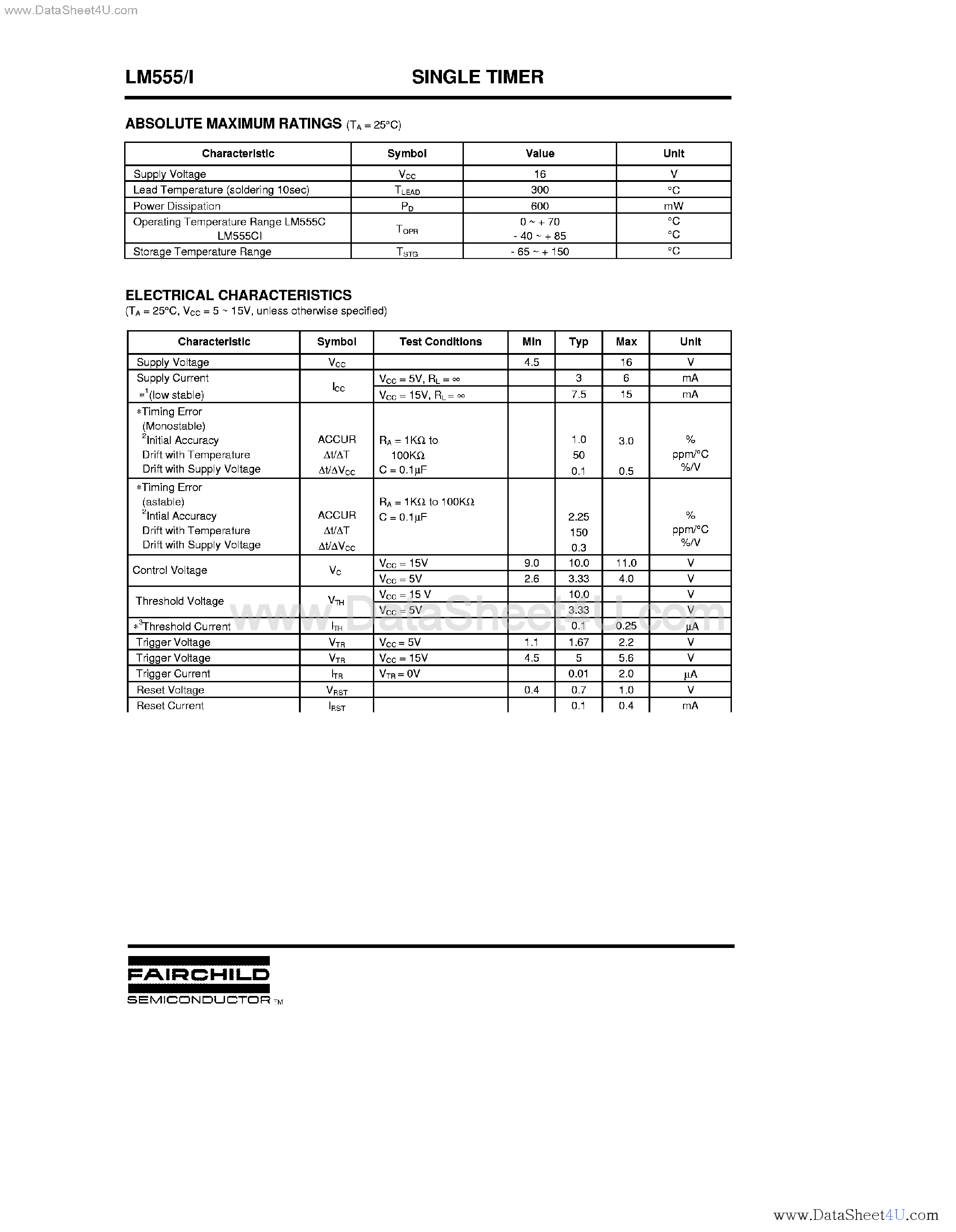 Даташит UA555 - Single Timer страница 2