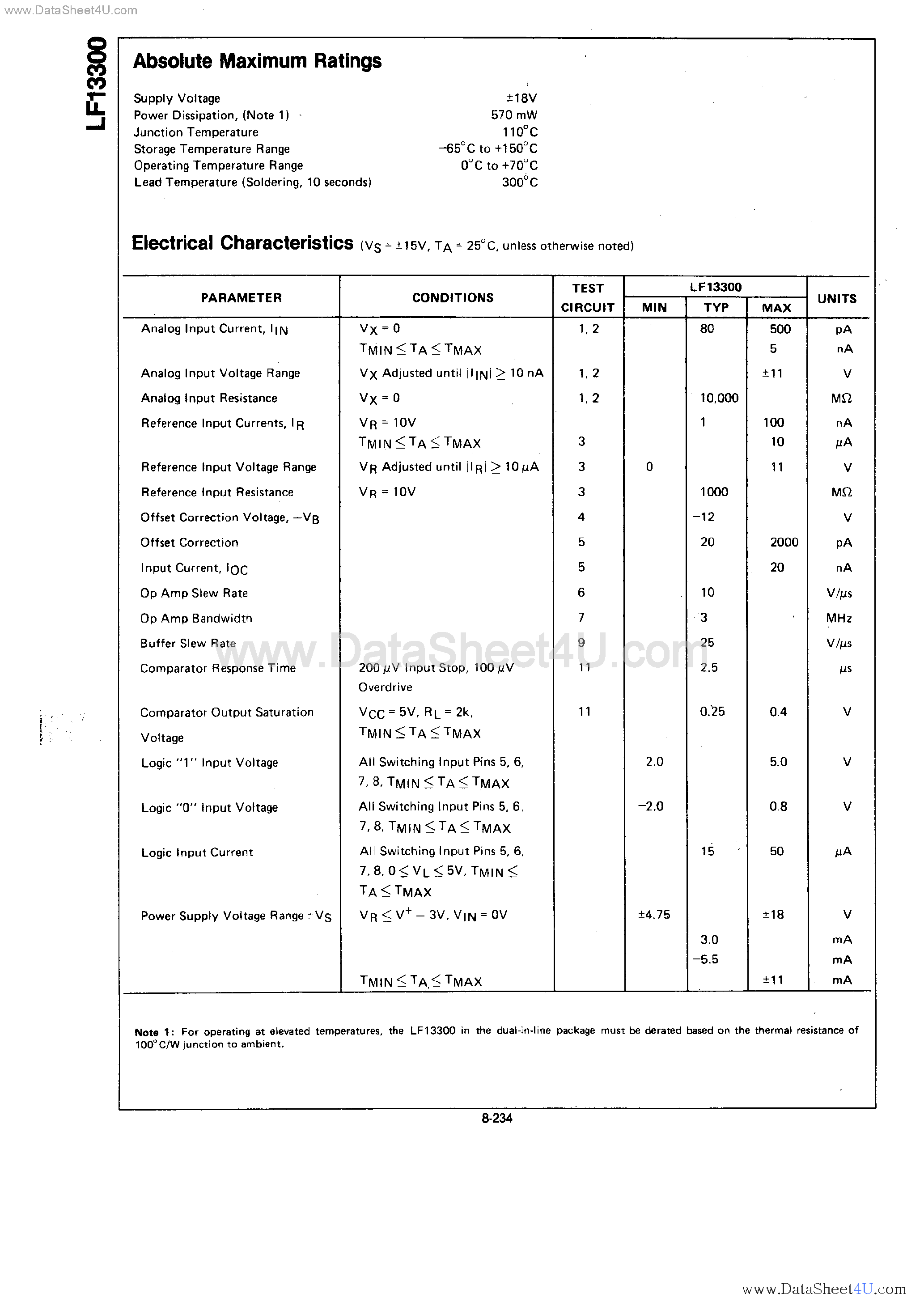 Datasheet LF13300 - Integrating A/D Analog Building Block page 2