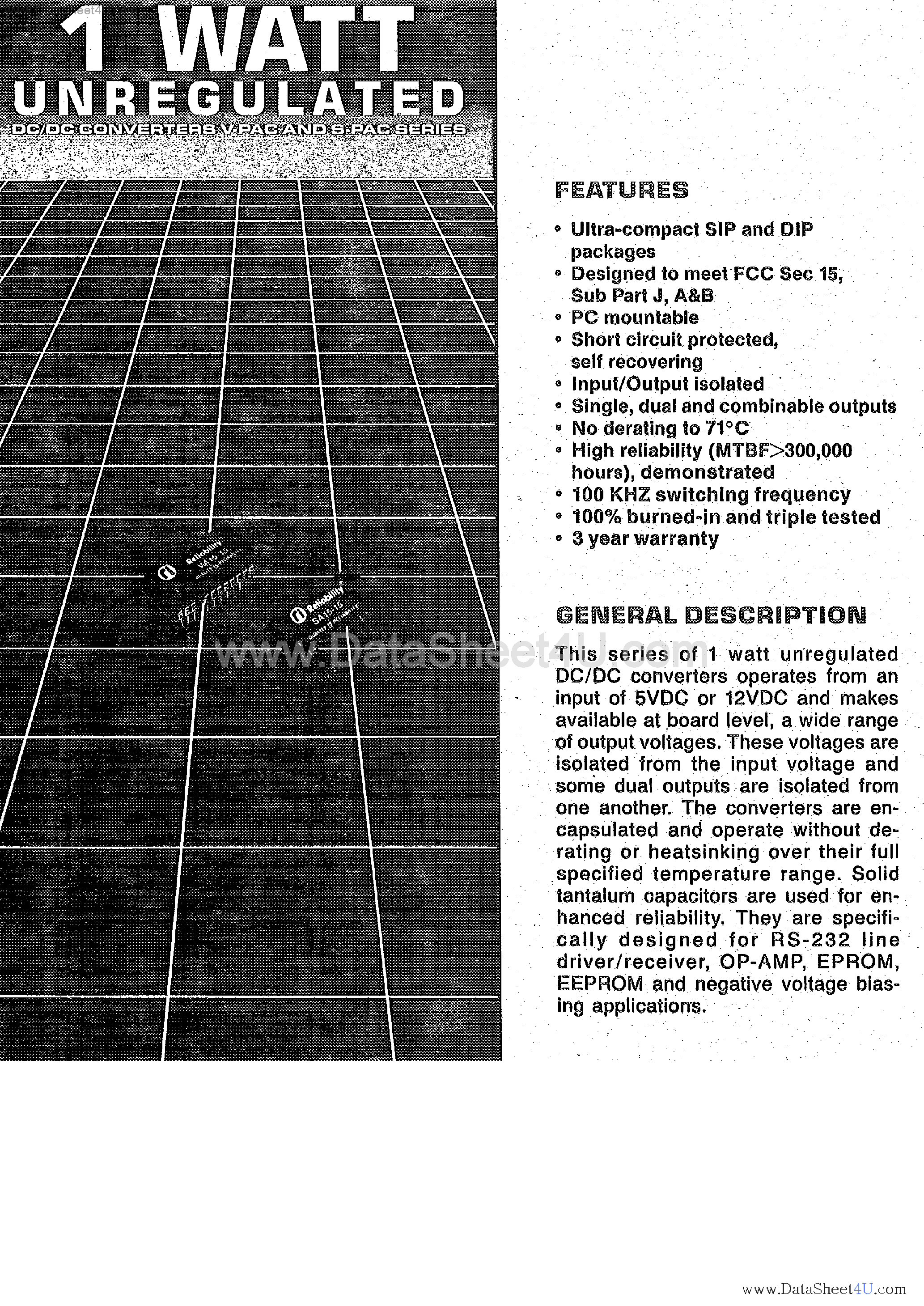 Даташит на микросхему VP10 страница 1 Даташит VP10 - (VP Series) DC/DC Converters V-Pac and S-Pac Series страница 1
