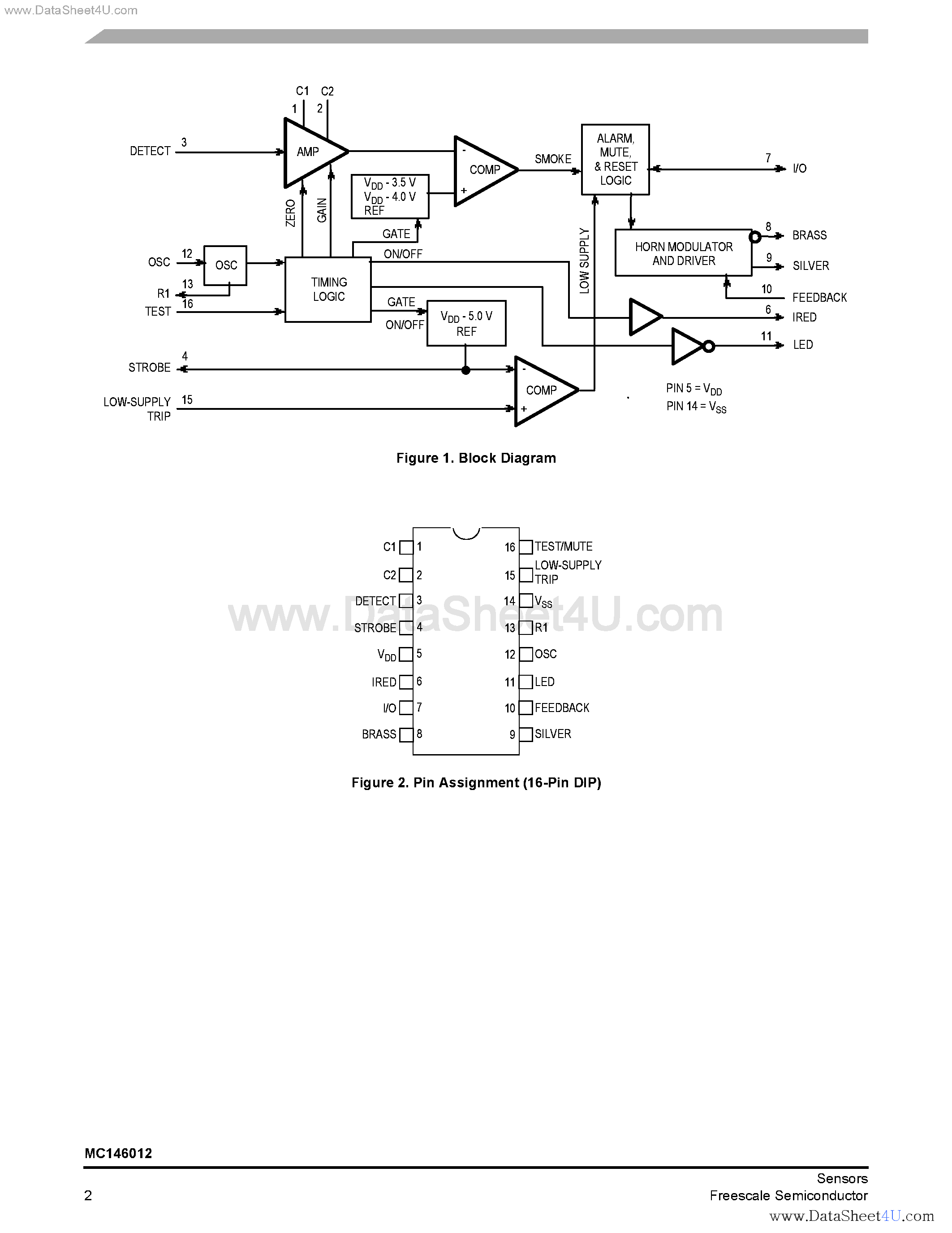Datasheet MC146012 page 2 Datasheet MC146012 - Low Power CMOS Photoelectric Smoke Detector IC page 2