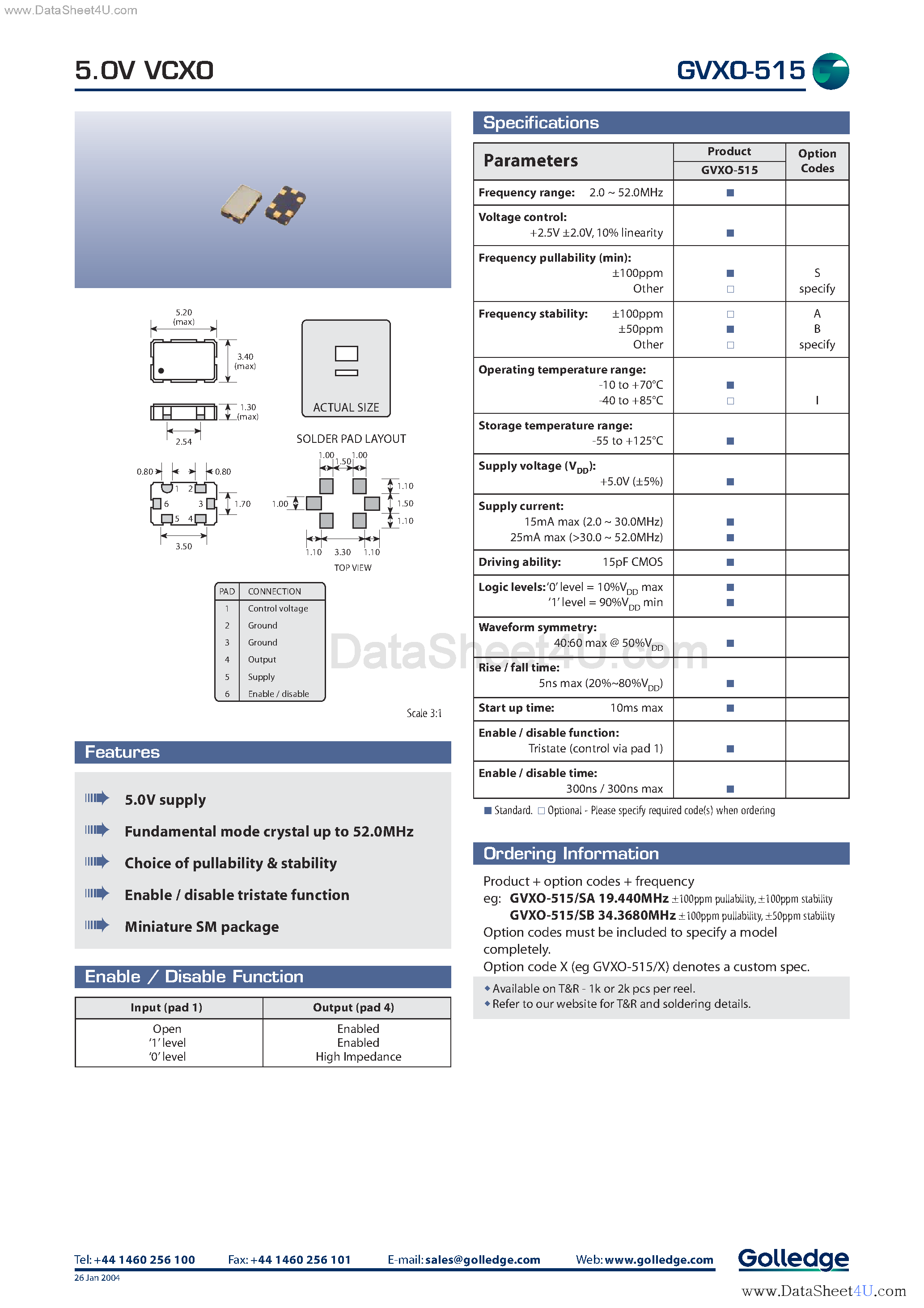 Datasheet GVXO-515 page 1 Datasheet GVXO-515 - 5.0V VCXO page 1