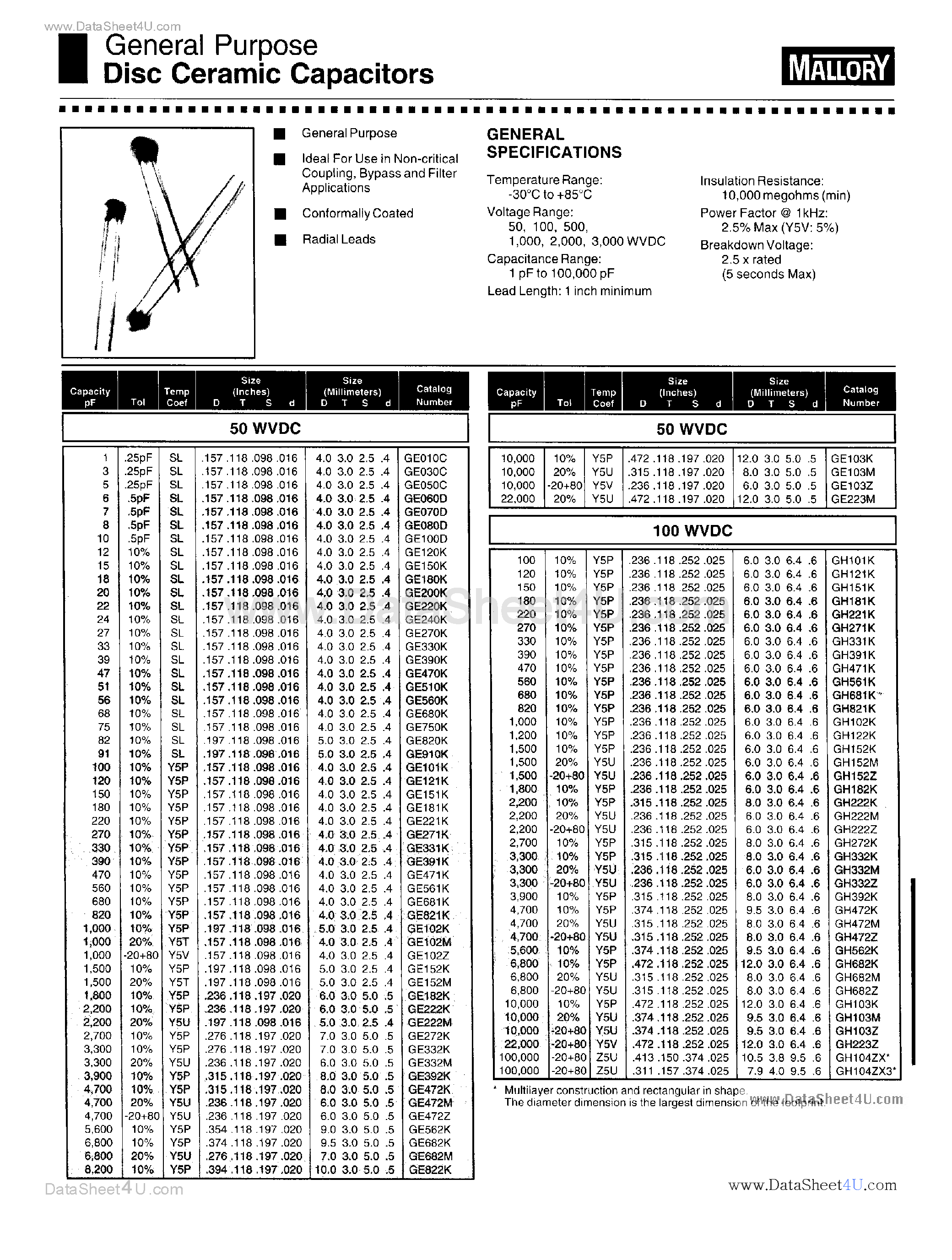 Datasheet GM100xxx page 1 Datasheet GM100xxx - Disc Ceramic Capacitors page 1