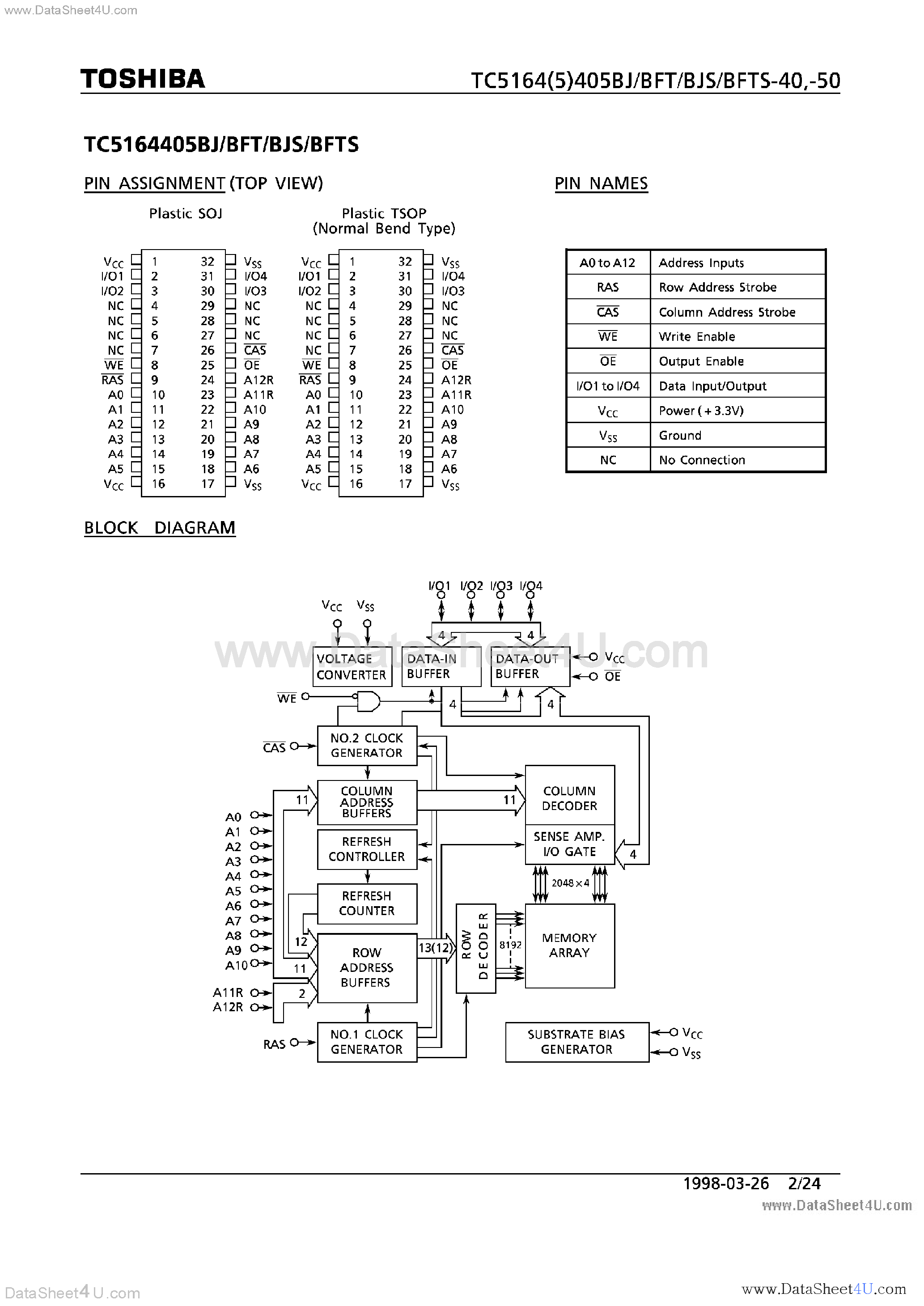 Datasheet TC5164405BFT page 2 Datasheet TC5164405BFT - (TC516x405Bxx) EDO DRAM page 2
