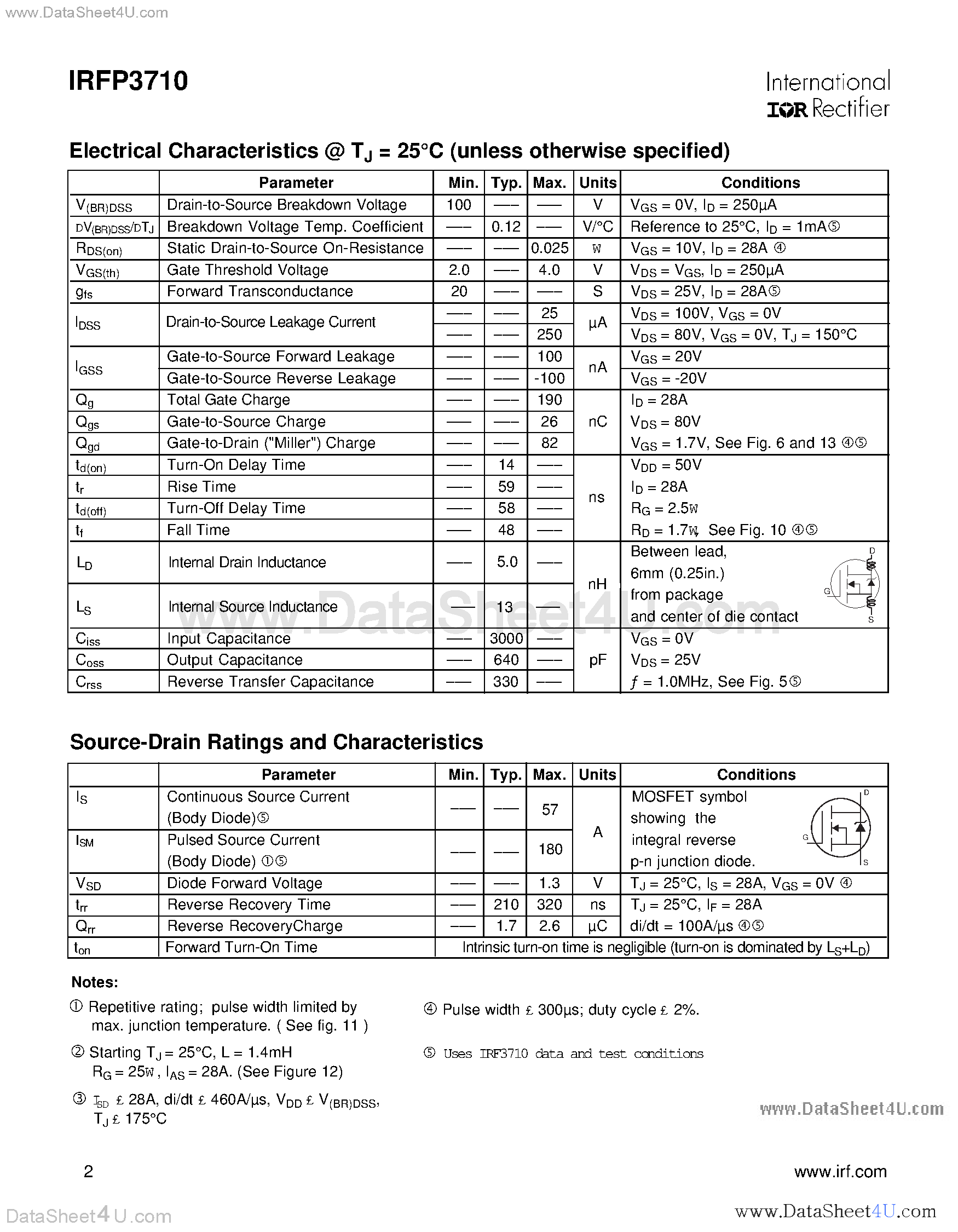 Datasheet IRFP3710 - Power MOSFET page 2