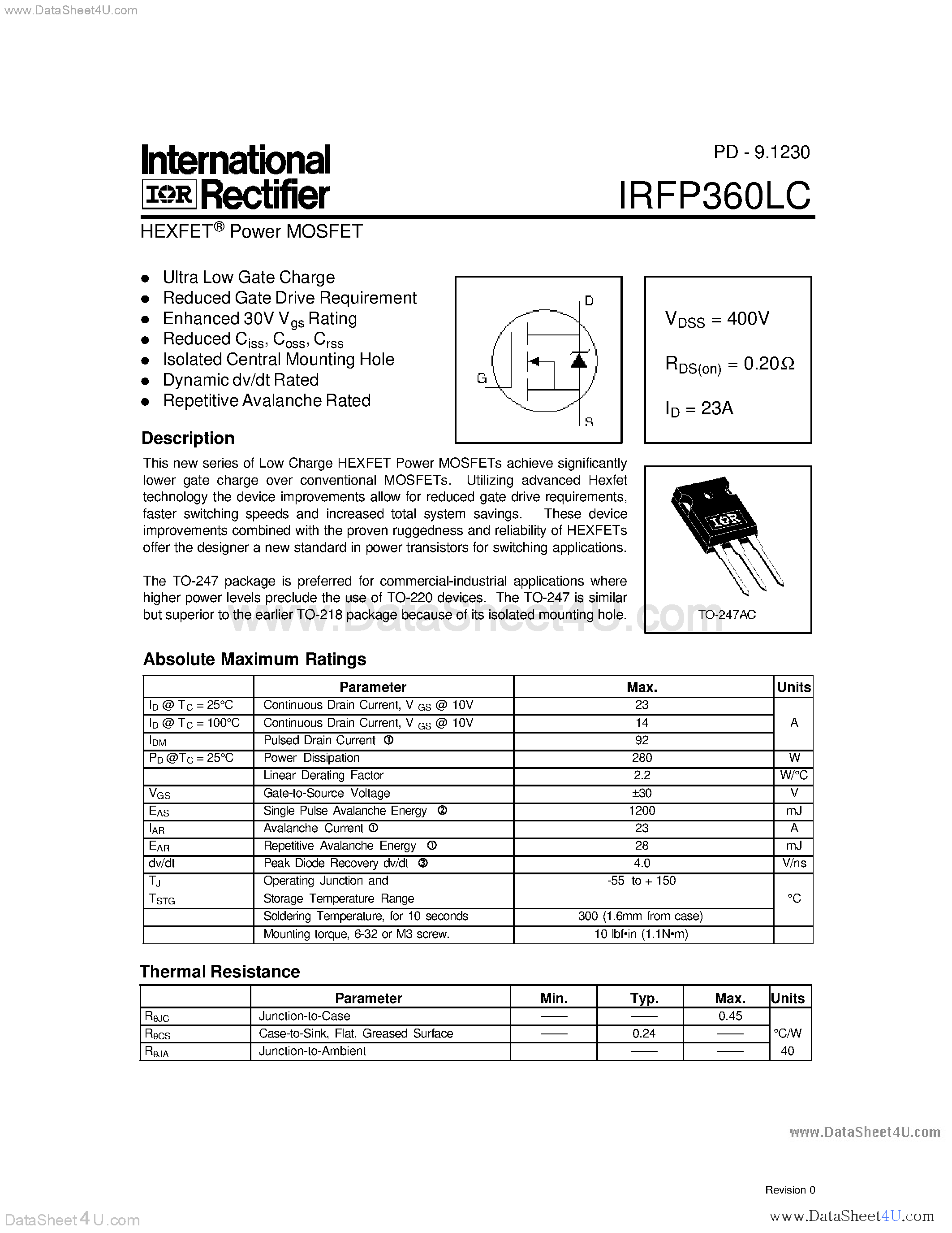 Datasheet IRFP360LC - Power MOSFET page 1