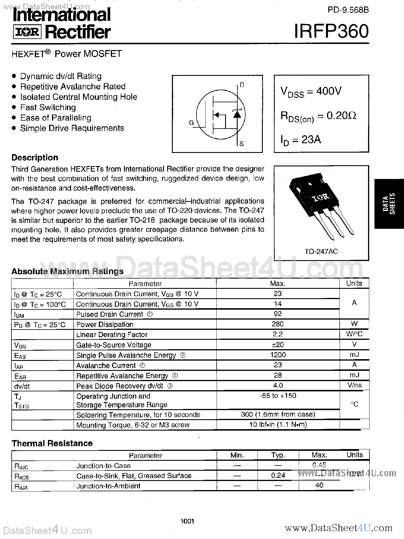 Datasheet IRFP360 - Power MOSFET page 1
