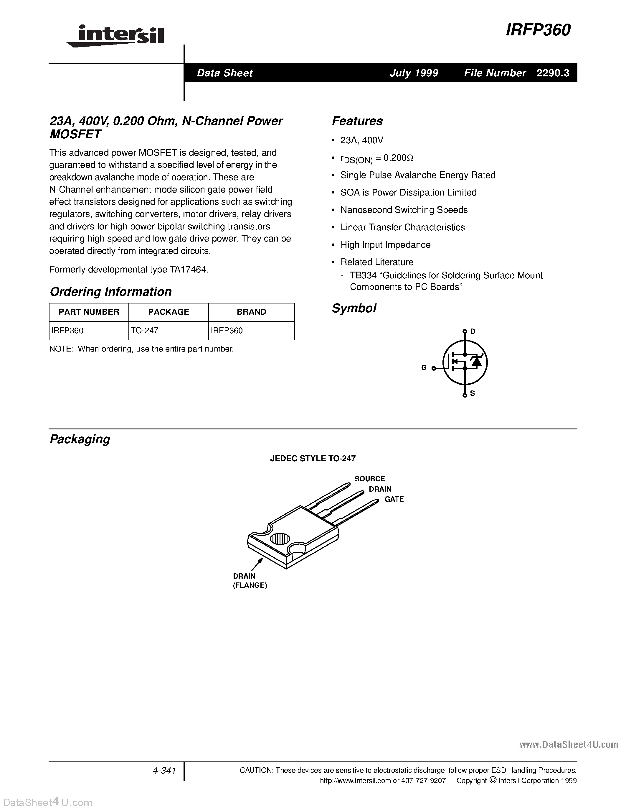 Datasheet IRFP360 - N-Channel Power MOSFET page 1