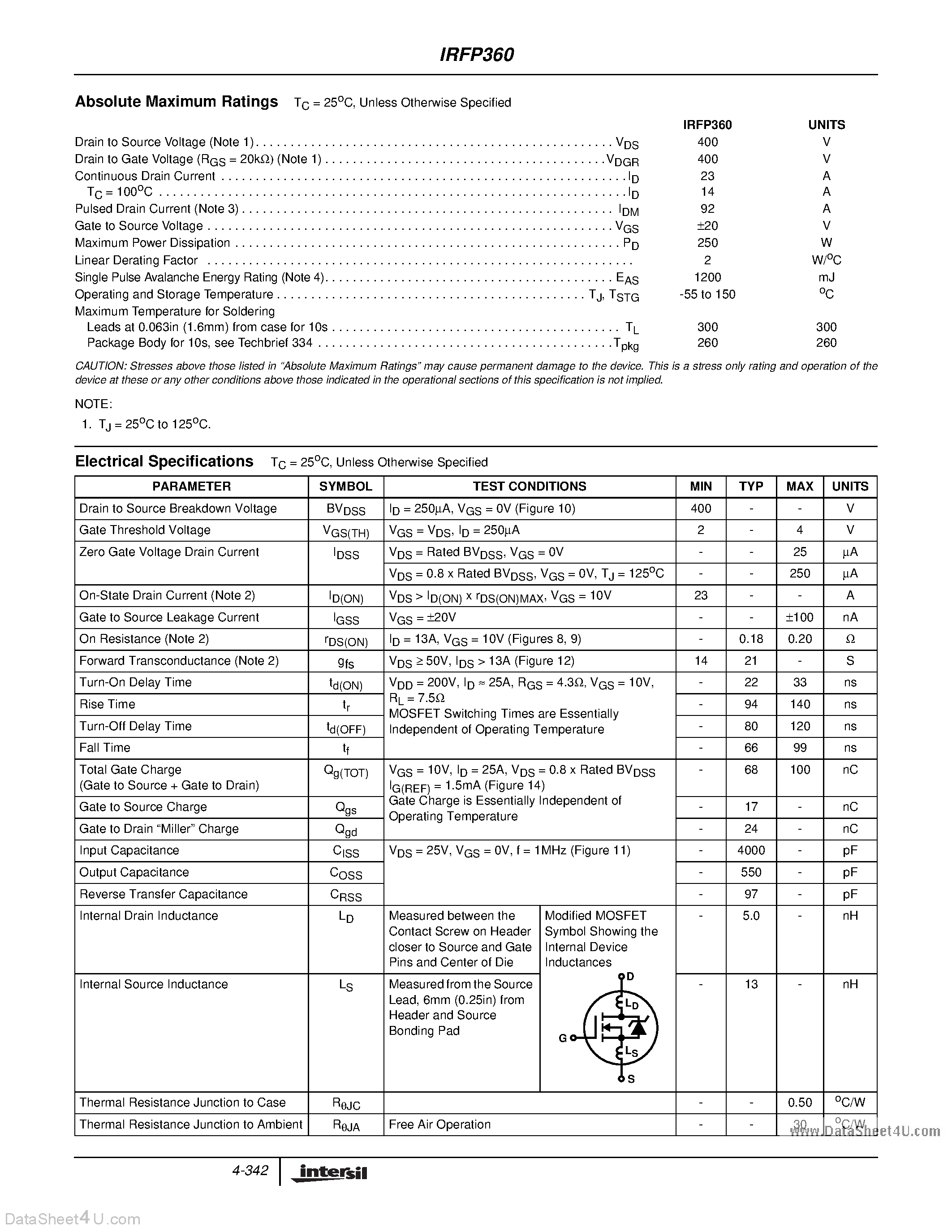 Datasheet IRFP360 - N-Channel Power MOSFET page 2