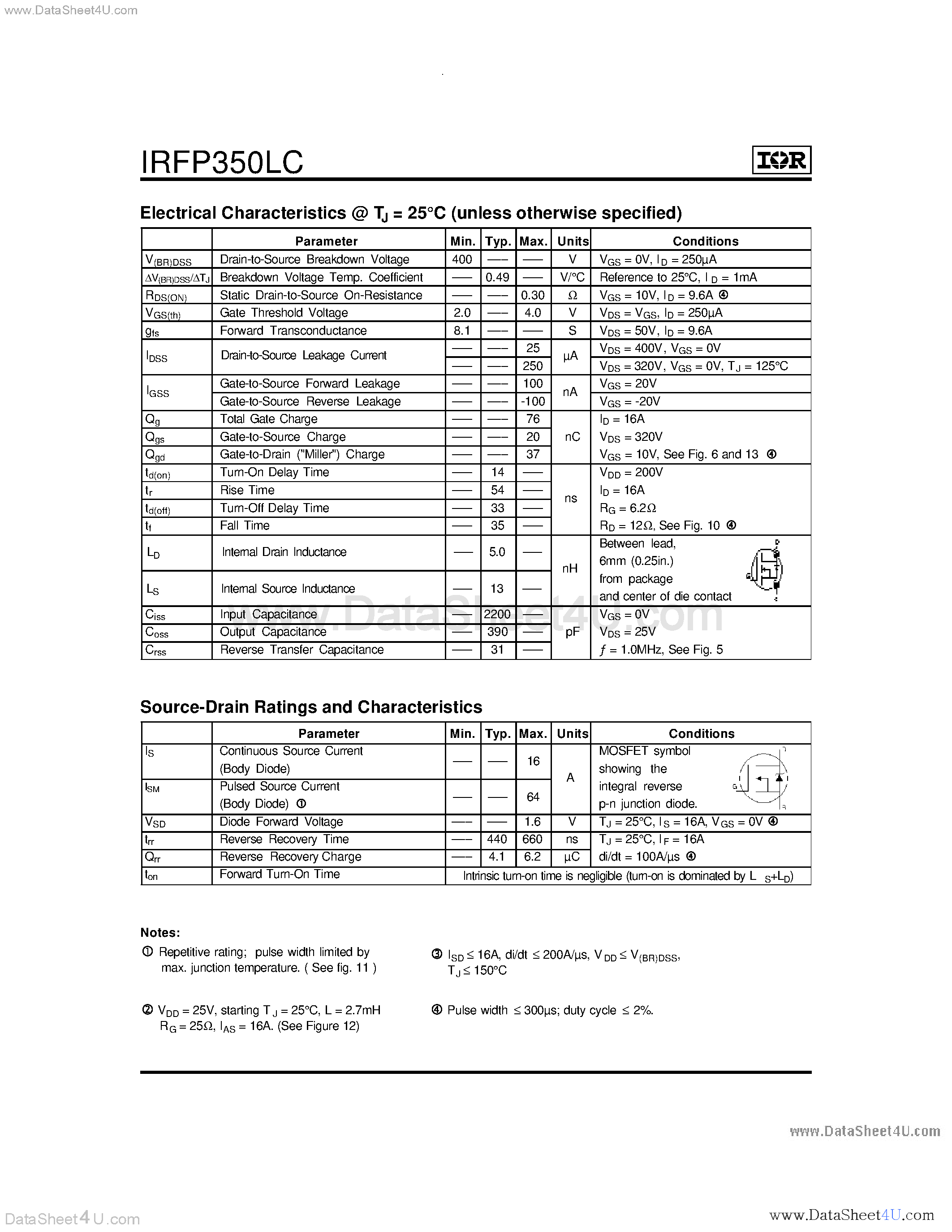 Datasheet IRFP350LC - Power MOSFET page 2