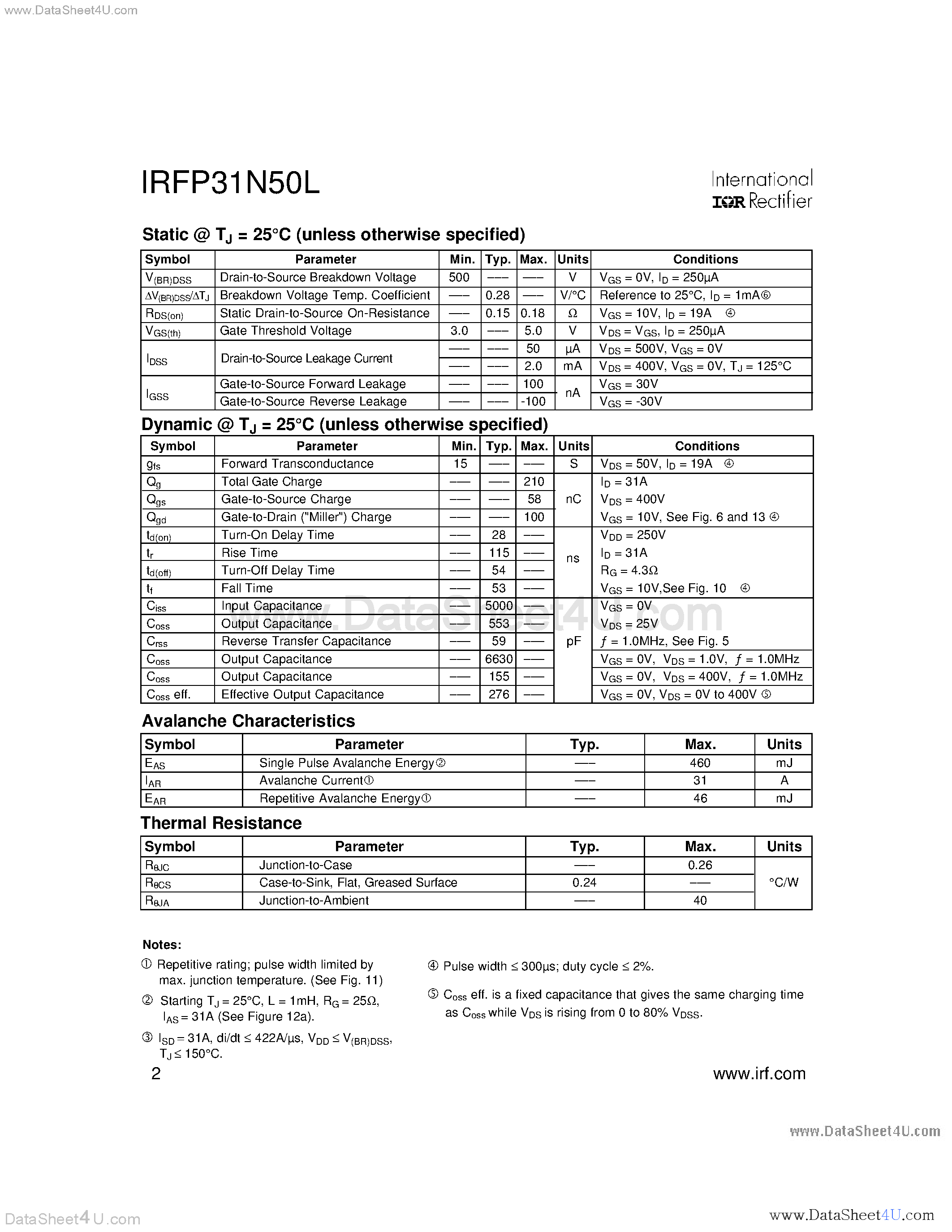 Datasheet IRFP31N50L - Power MOSFET page 2