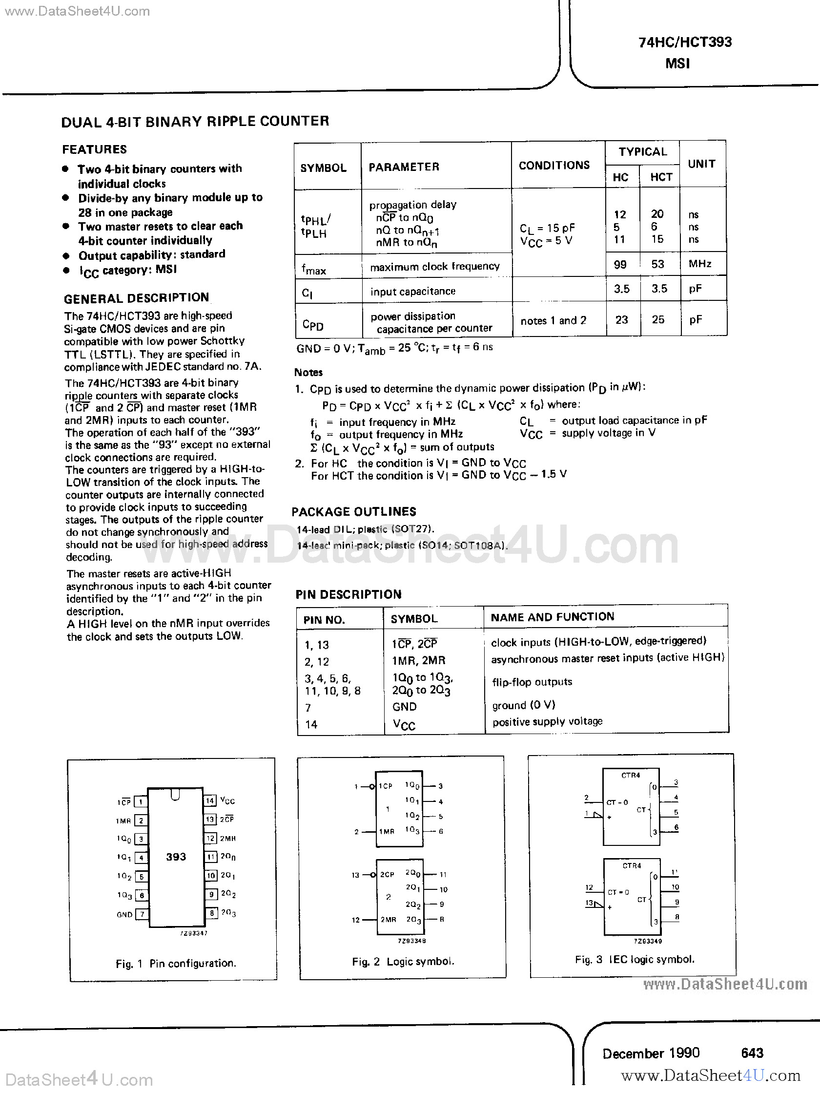 Datasheet PC74HC393 - (PC74HC393 / PC74HCT393) Dual 4-Bit Binary Ripple Counter page 1
