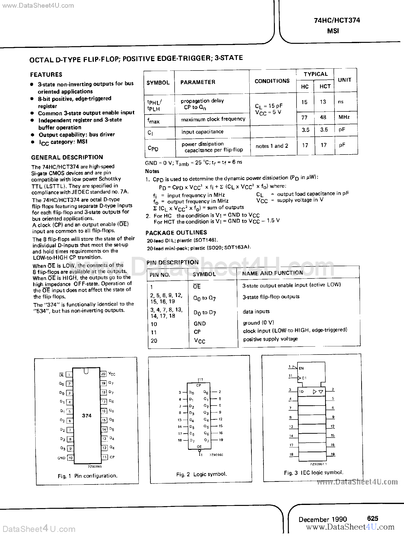 Даташит PC74HC374 - (PC74HC374 / PC74HCT374) Octal D-Type Flip-Flop страница 1