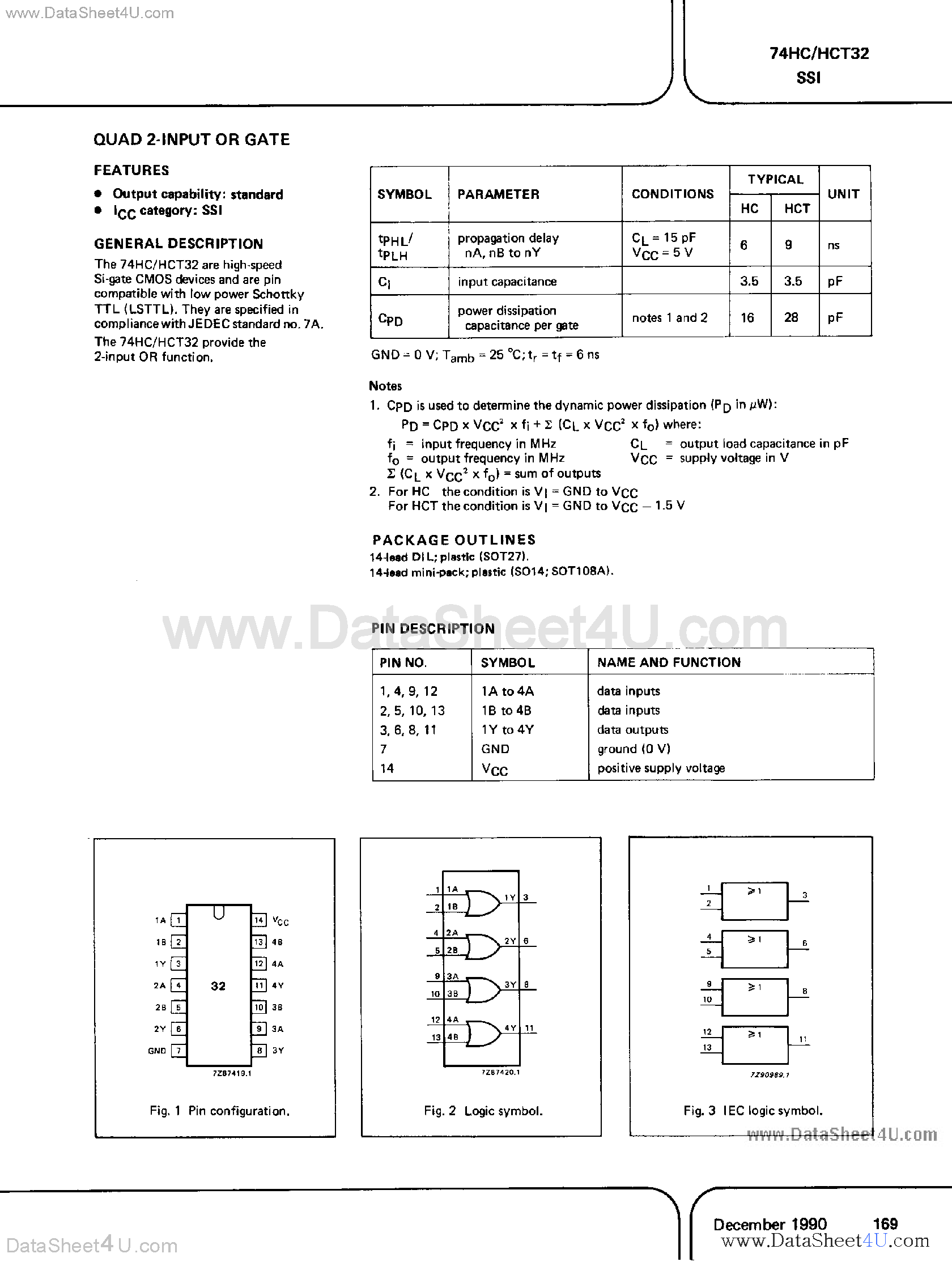 Datasheet PC74HC32 - (PC74HC32 / PC74HCT32) Quad 2-Input OR Gate page 1