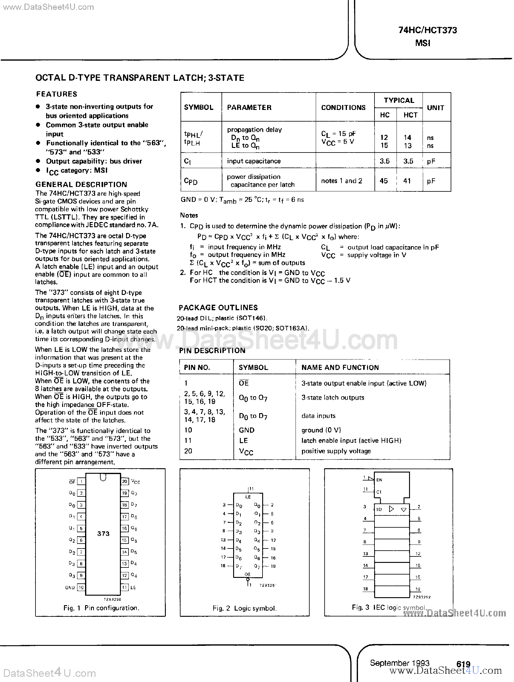 Даташит PC74HC373 - (PC74HC373 / PC74HCT373) Octal D-Type Transparent Latch страница 1