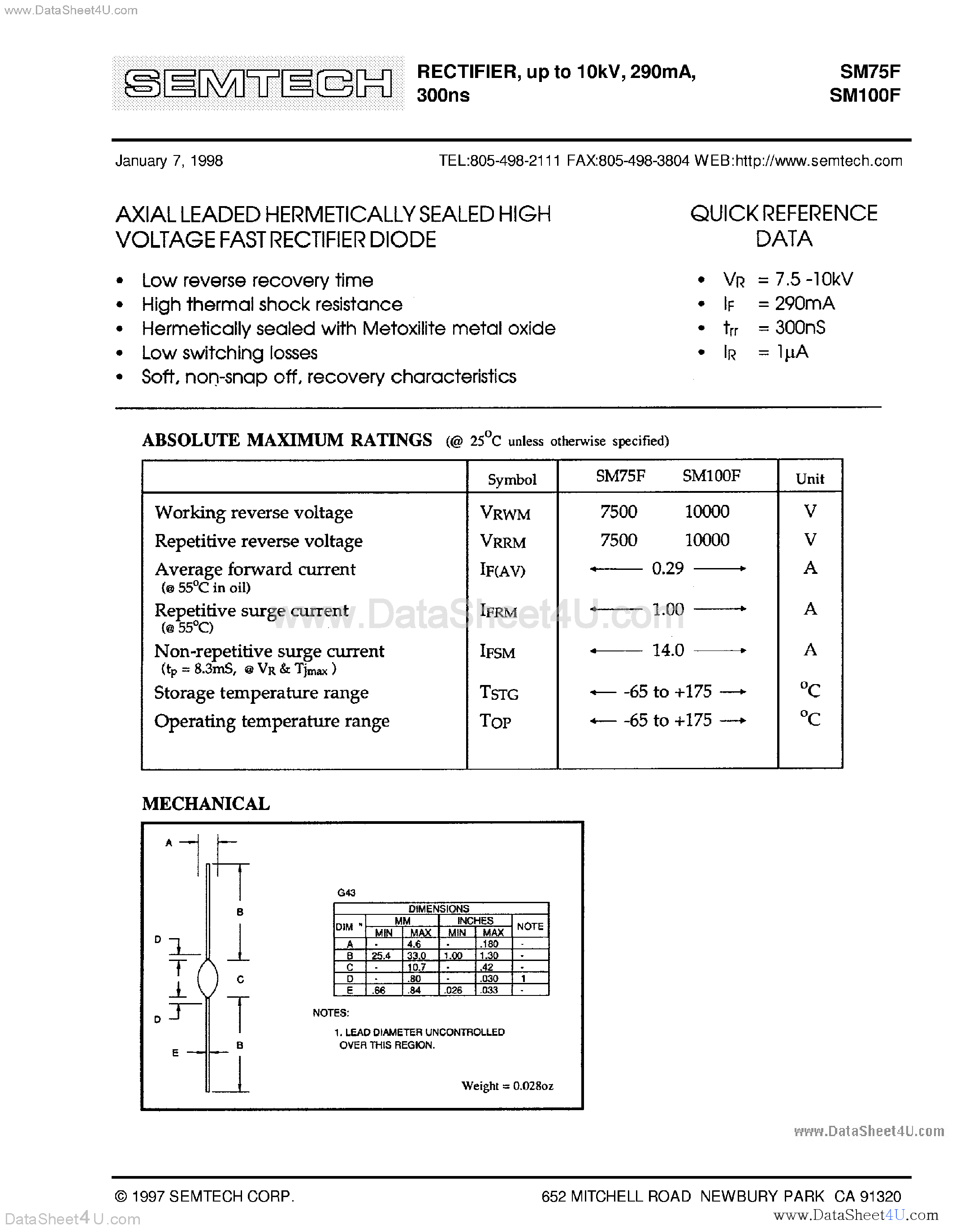 Даташит на микросхему SM100F страница 1 Даташит SM100F - Rectifier Diode страница 1