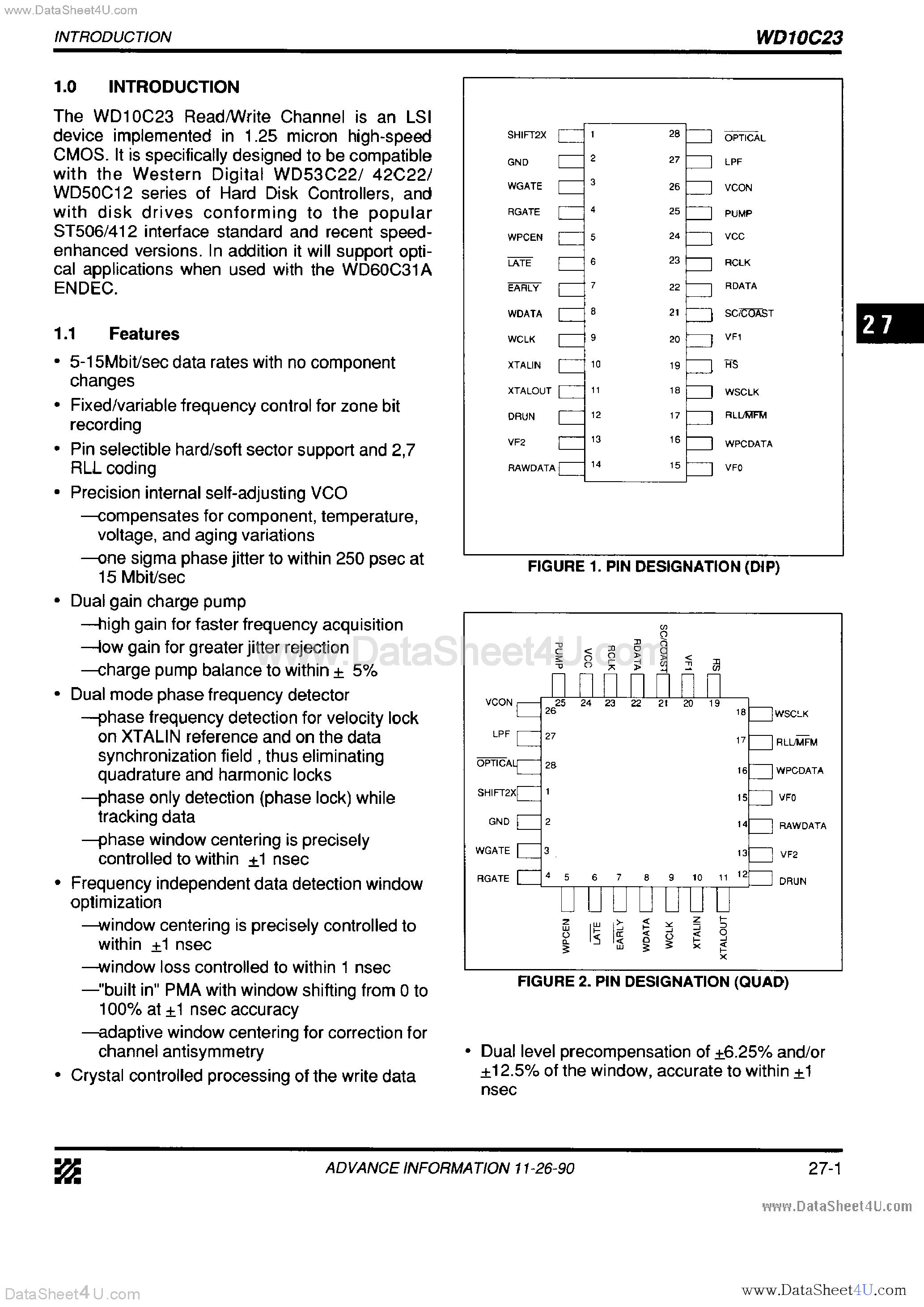 Datasheet WD10C23 - DISK DATA SEP/SYNCHRONIZER page 1
