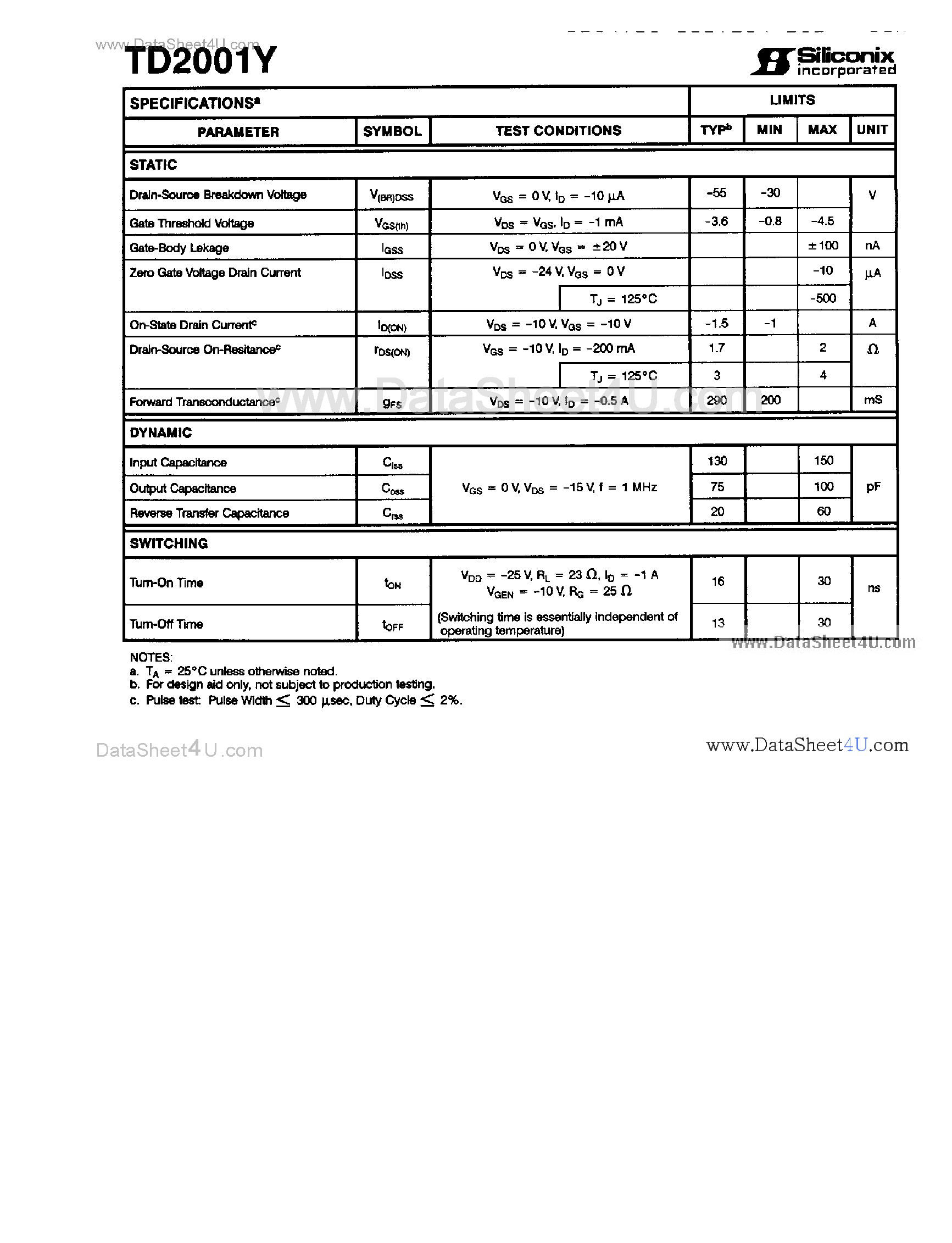 Даташит на микросхему TD2001Y страница 2 Даташит TD2001Y - Dual P-Channel Enhancement Mode MOSFETs страница 2