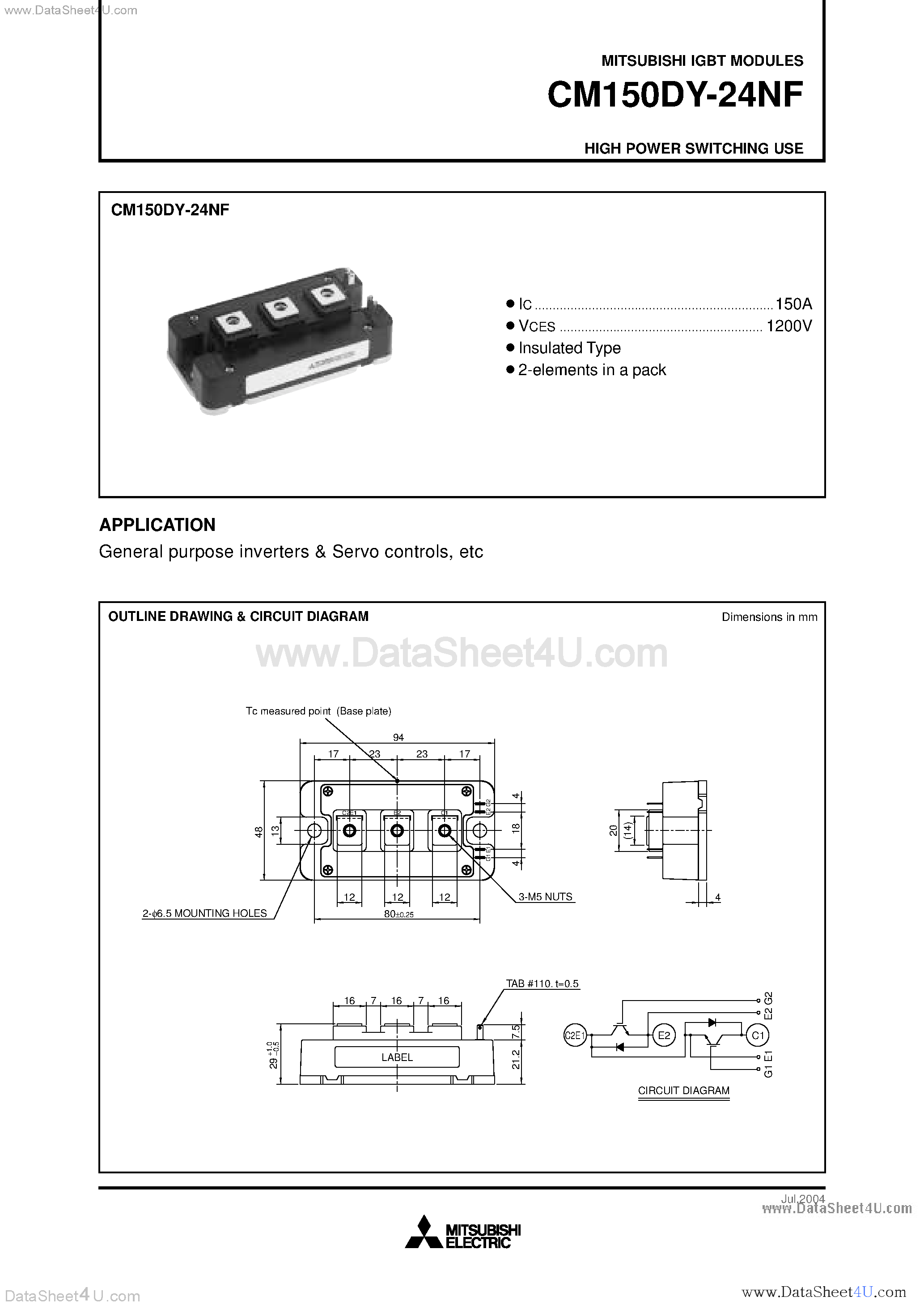 Даташит CM150DY-24NF - High Power Switching USE страница 1
