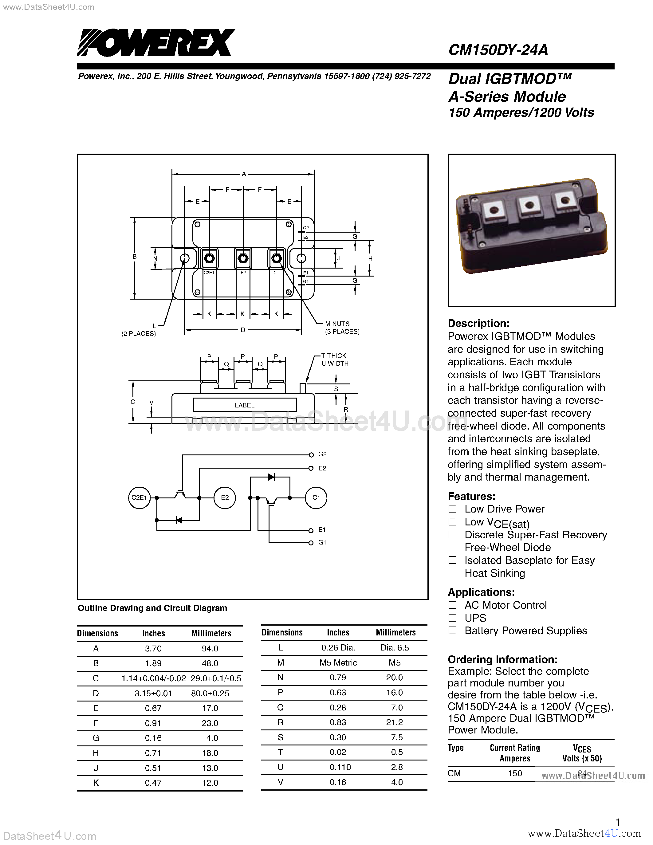 Datasheet CM150DY-24A - Dual IGBT A-Series Module page 1