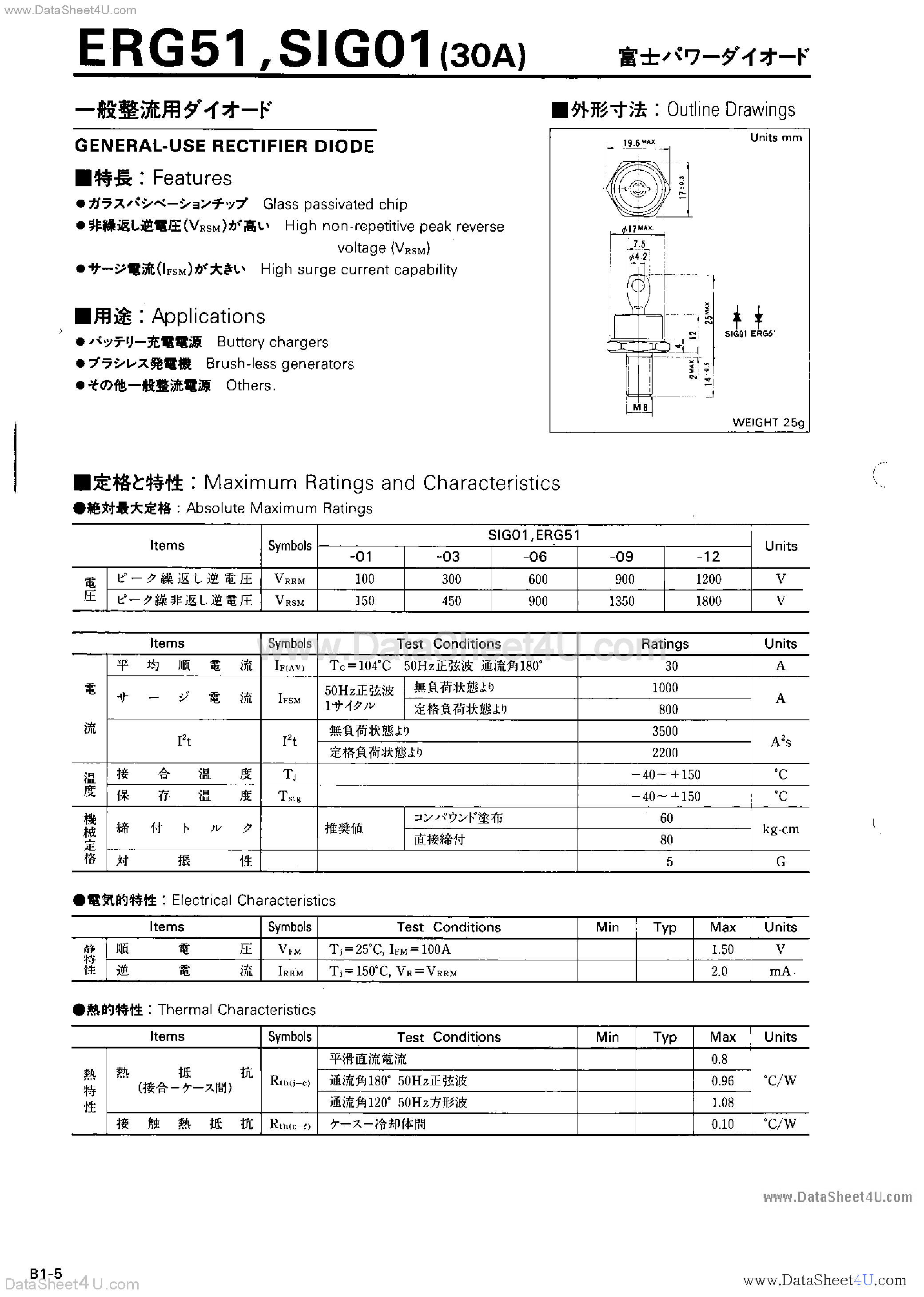 Datasheet ERG51-01 page 1 Datasheet ERG51-01 - Rectifier Diode page 1