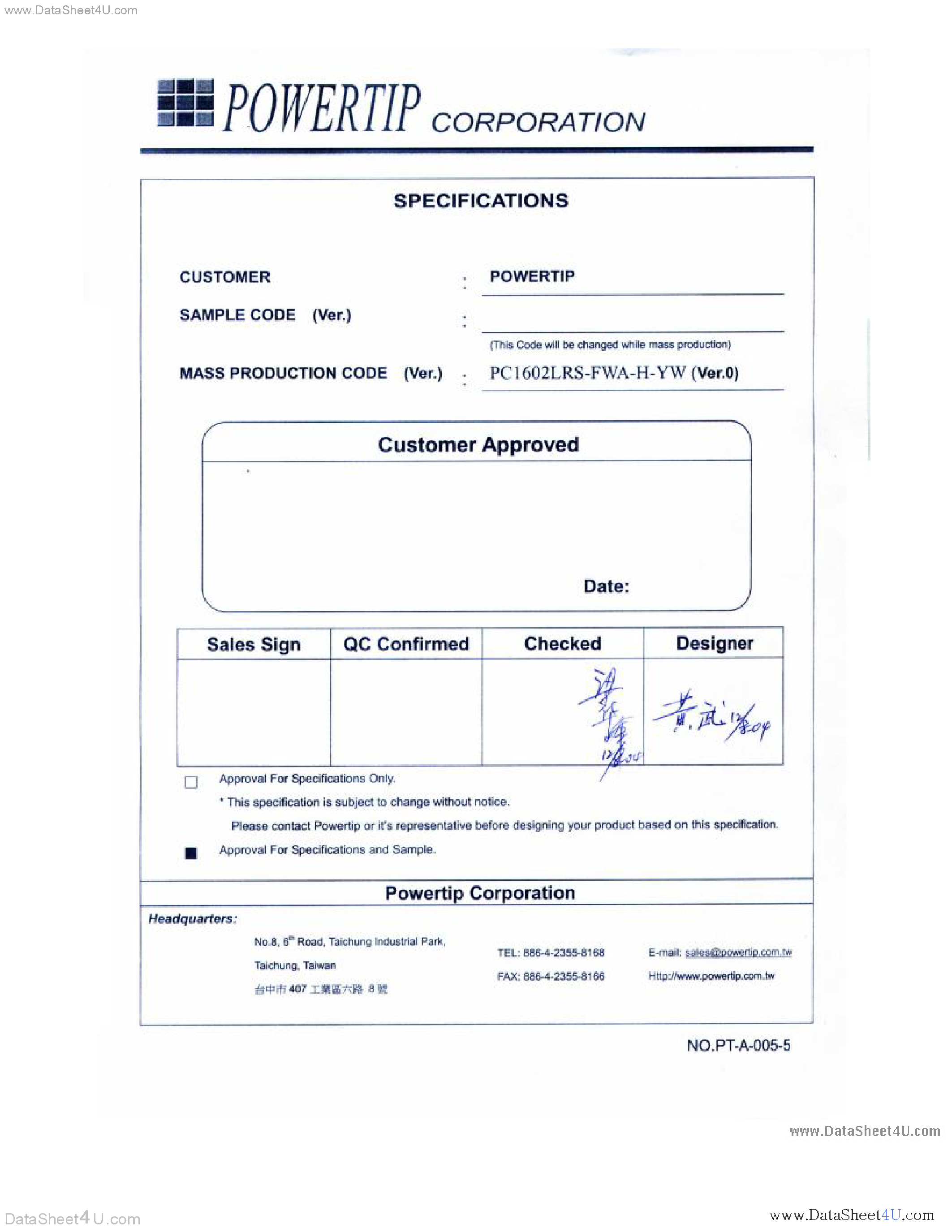 Даташит на микросхему PC1602LRS-FWA-H-YW страница 1 Даташит PC1602LRS-FWA-H-YW - LCD Module страница 1