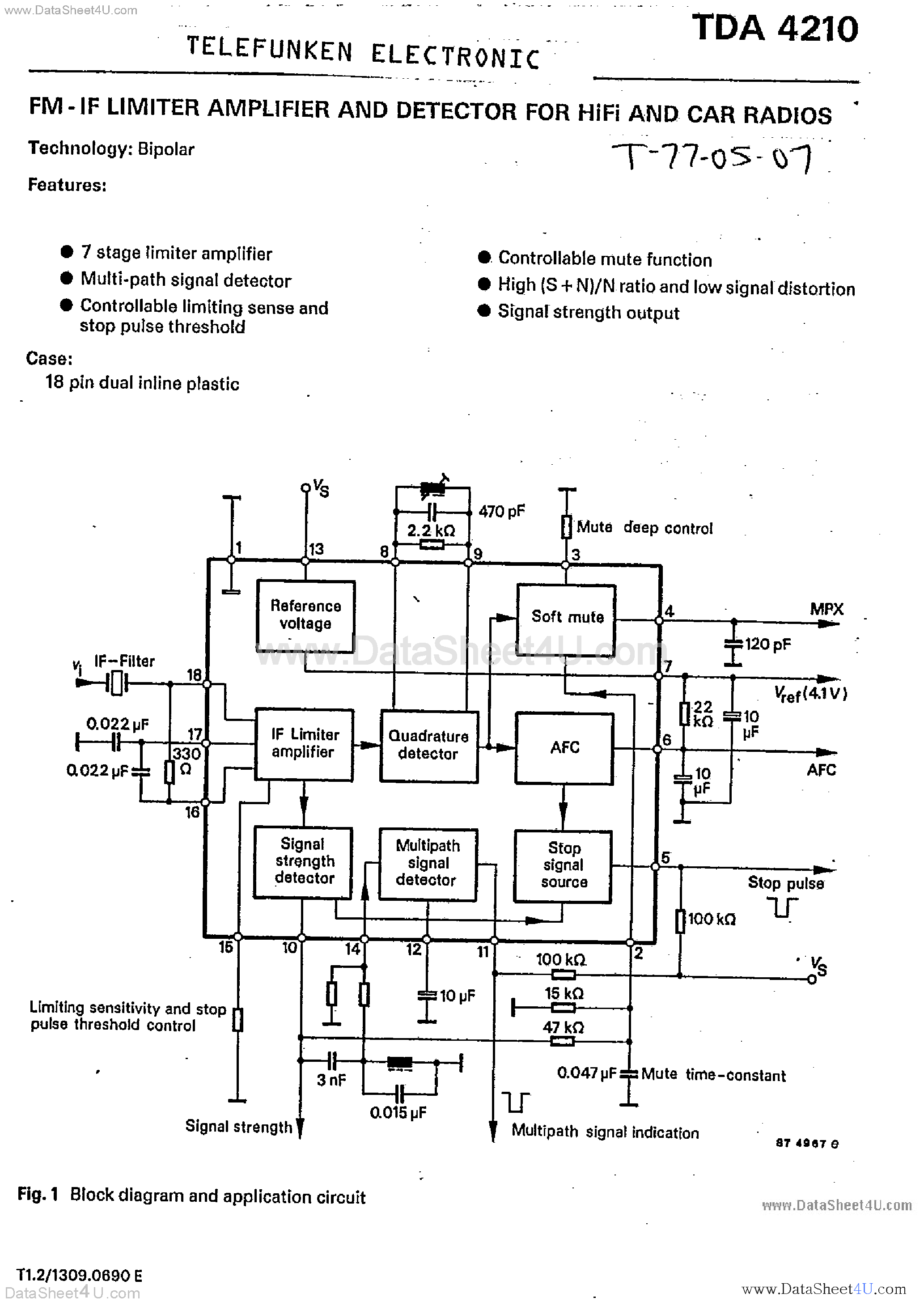 Datasheet TDA4210 - FM IF Limiter Amplifier and Detector page 1