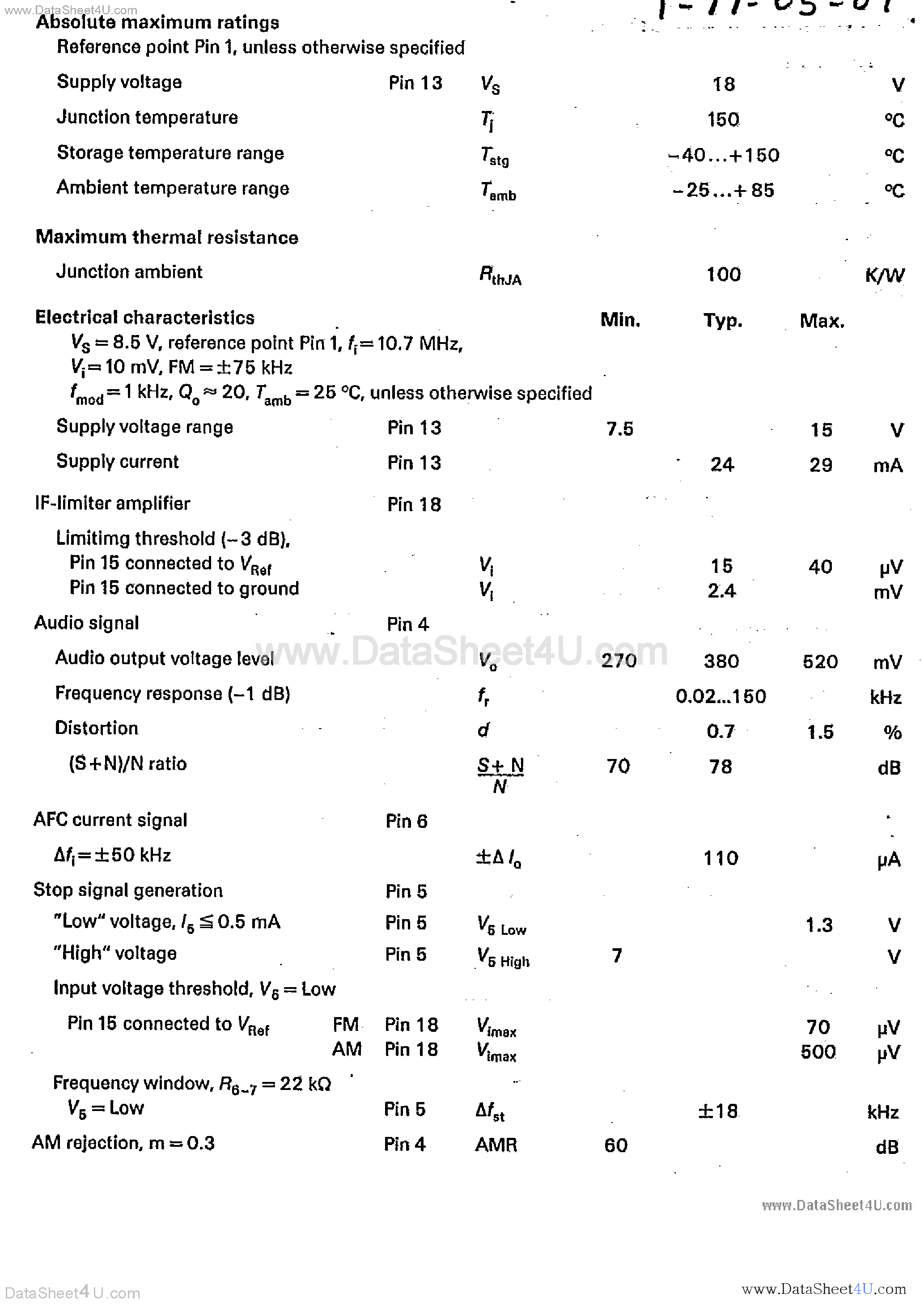 Datasheet TDA4210 - FM IF Limiter Amplifier and Detector page 2
